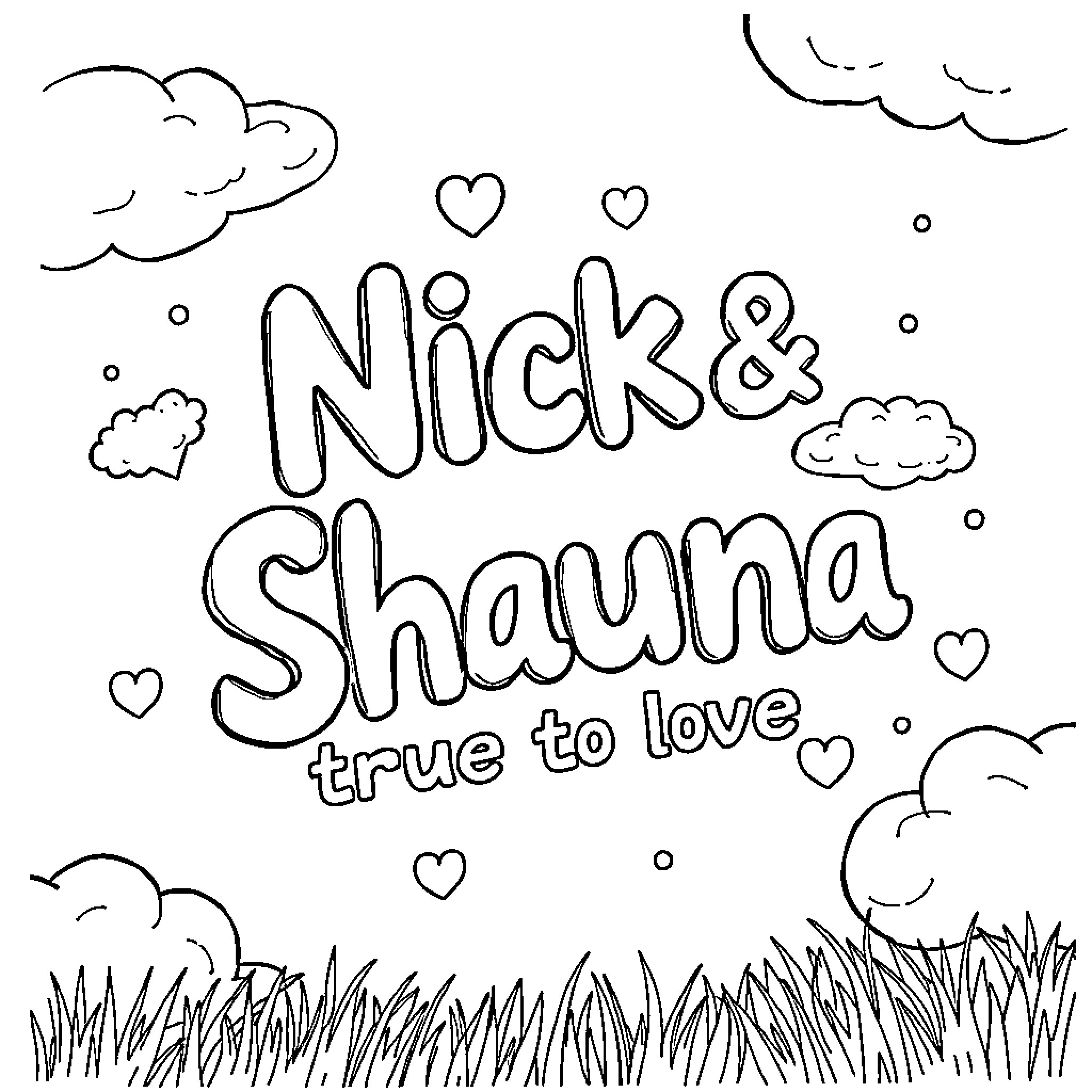 Words of love and affection Coloring Page (free black-and-white line drawing printable PDF for all, from beginners to advanced learners, including children, teens, adults, and seniors)