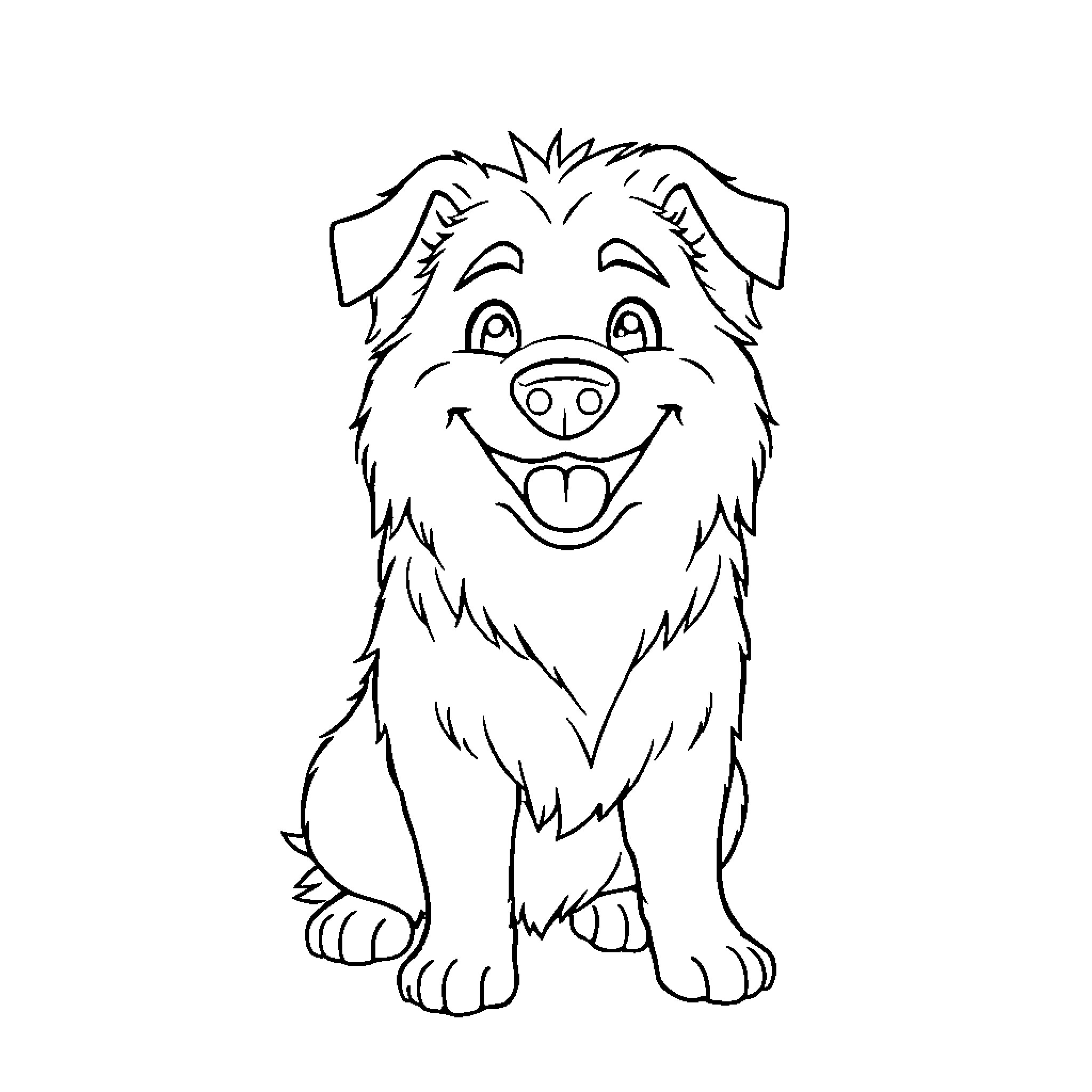 Great Pyrenees smiling happily Coloring Page (free black-and-white line drawing printable PDF for all, from beginners to advanced learners, including children, teens, adults, and seniors)