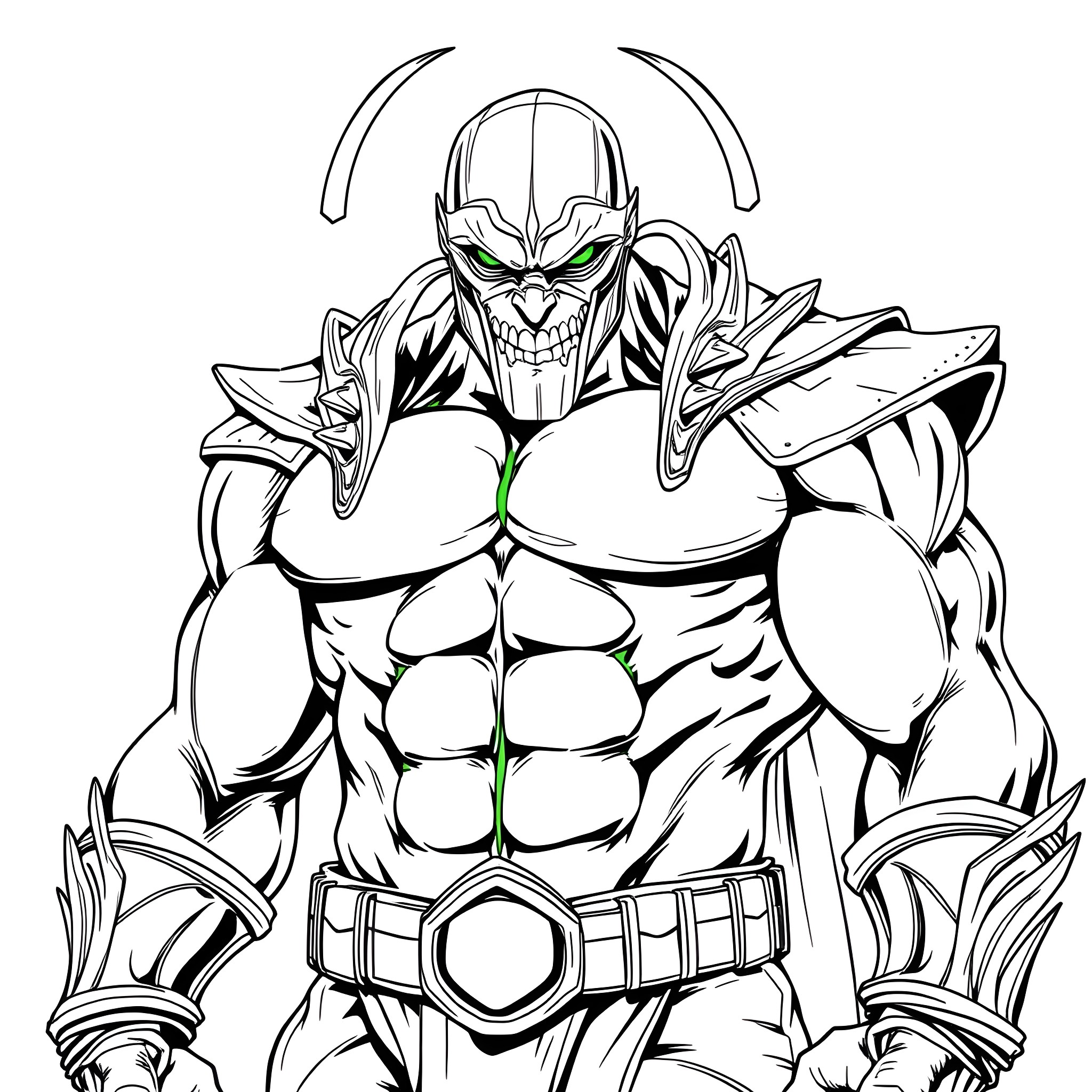 Bane's Fearsome Visage and Powerful Physique Coloring Page (free black-and-white line drawing printable PDF for all, from beginners to advanced learners, including children, teens, adults, and seniors)