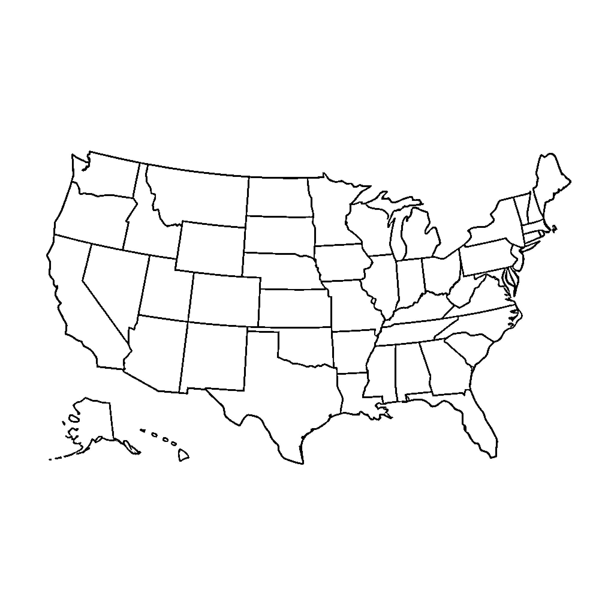 Nebraska outlined on map of United States Coloring Page (free black-and-white line drawing printable PDF for all, from beginners to advanced learners, including children, teens, adults, and seniors)