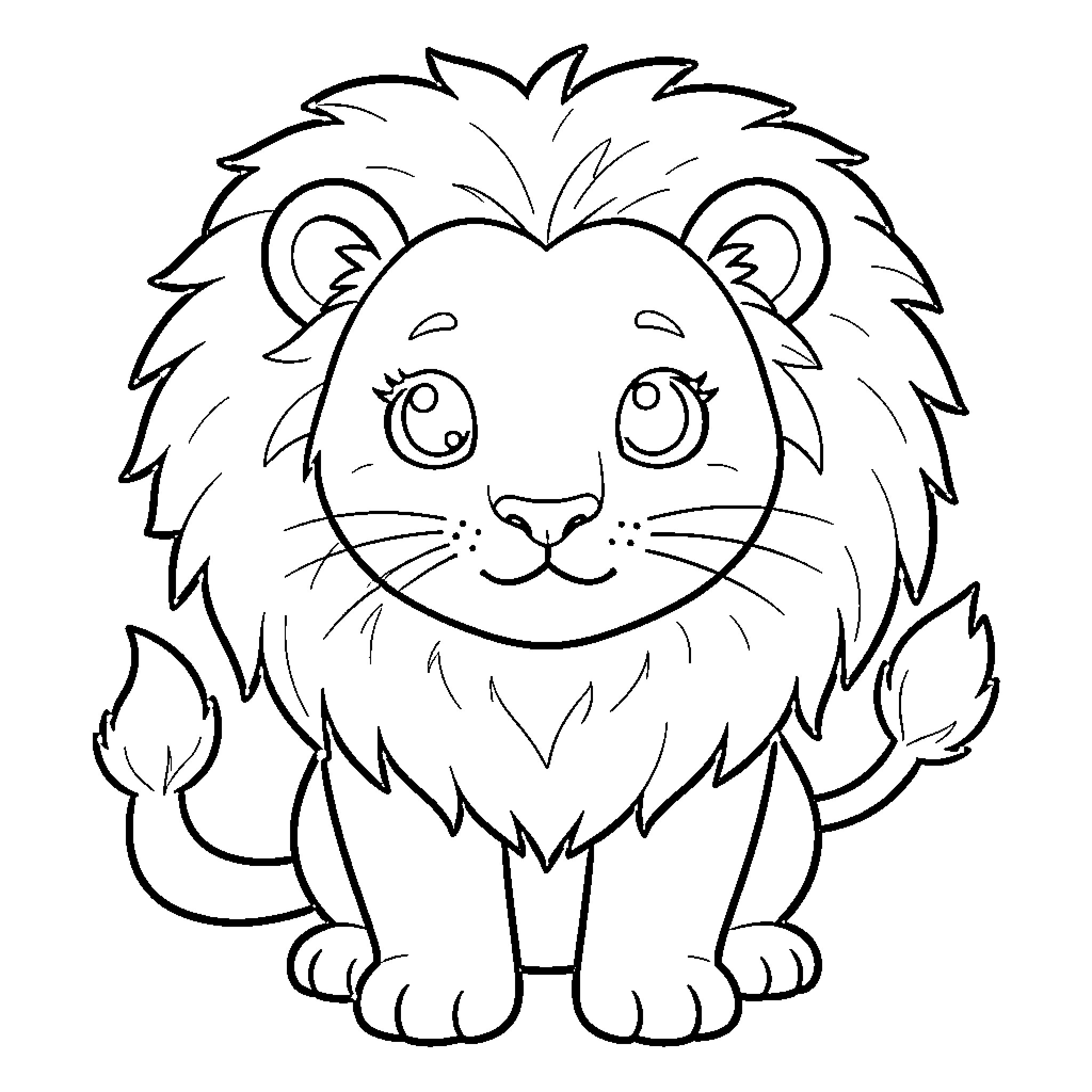 Lion Cub with Playful Expression Coloring Page (free black-and-white line drawing printable PDF for all, from beginners to advanced learners, including children, teens, adults, and seniors)