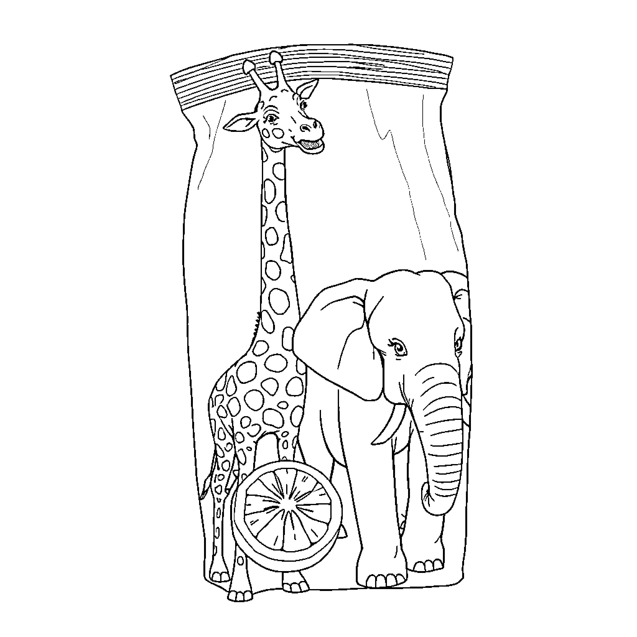 Watermelon animal characters in a frame Coloring Page (free black-and-white line drawing printable PDF for all, from beginners to advanced learners, including children, teens, adults, and seniors)