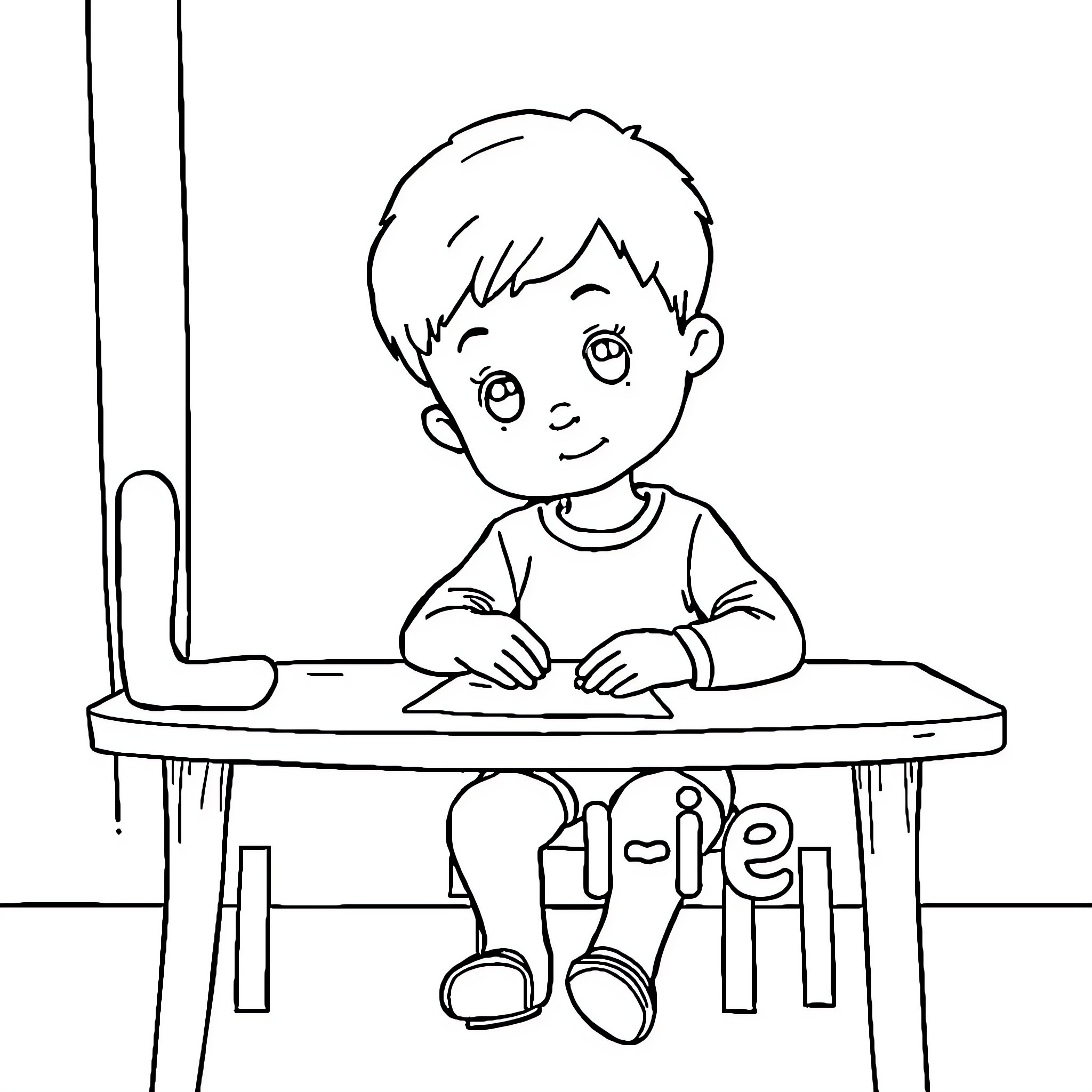 Lanie's Study Time at the Desk Coloring Page (free black-and-white line drawing printable PDF for all, from beginners to advanced learners, including children, teens, adults, and seniors)