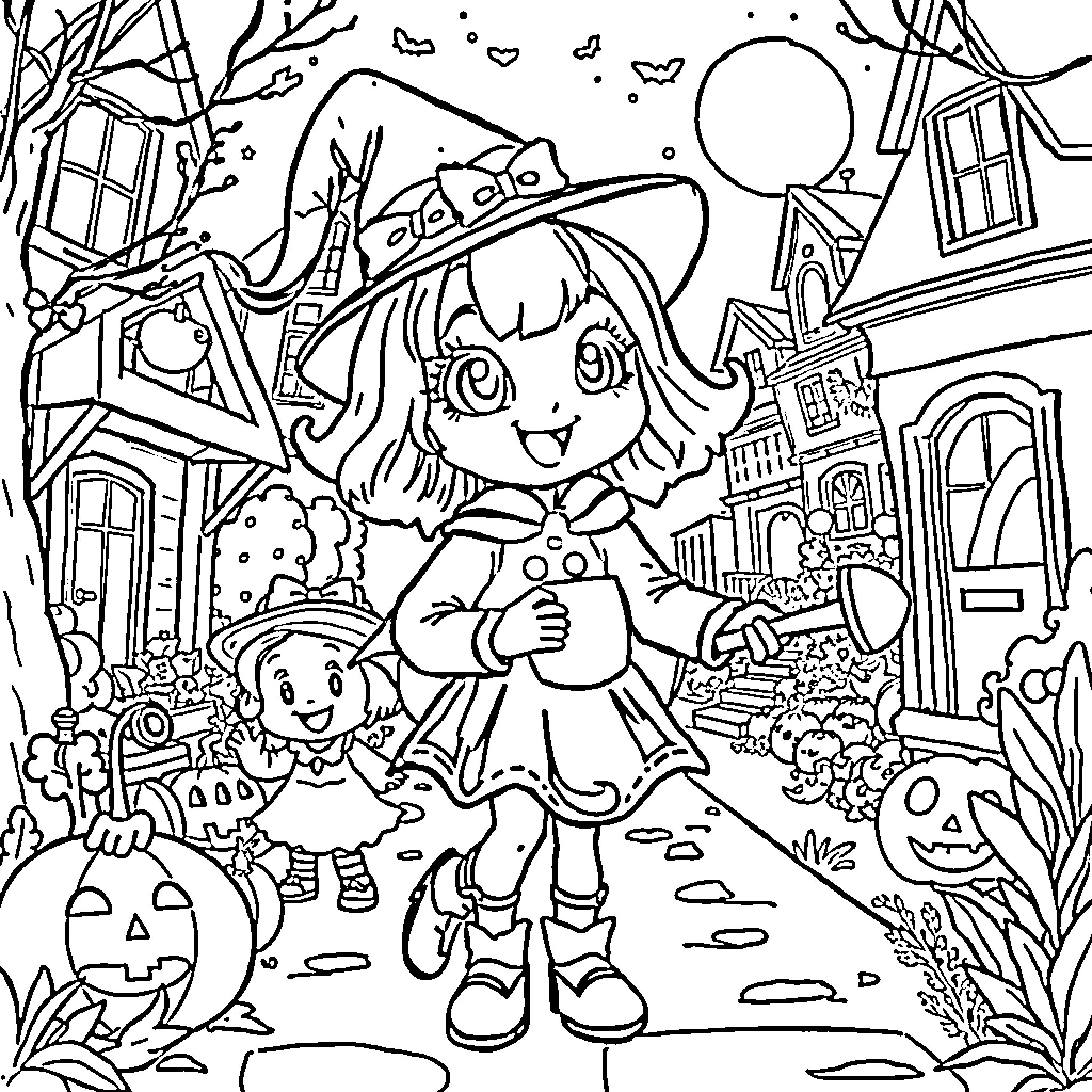 Bluey's Halloween Adventure Coloring Page (free black-and-white line drawing printable PDF for all, from beginners to advanced learners, including children, teens, adults, and seniors)