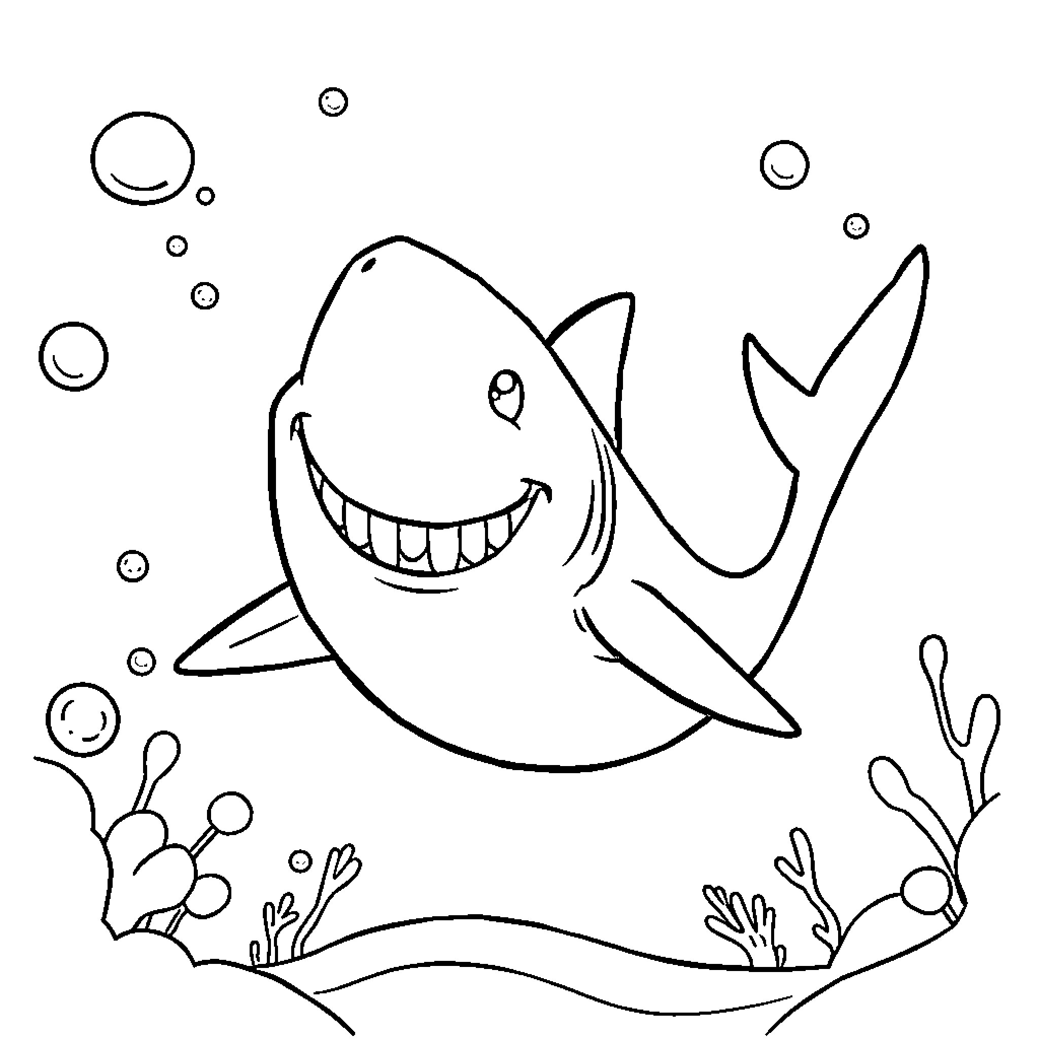 Whale Shark swimming playfully underwater Coloring Page (free black-and-white line drawing printable PDF for all, from beginners to advanced learners, including children, teens, adults, and seniors)