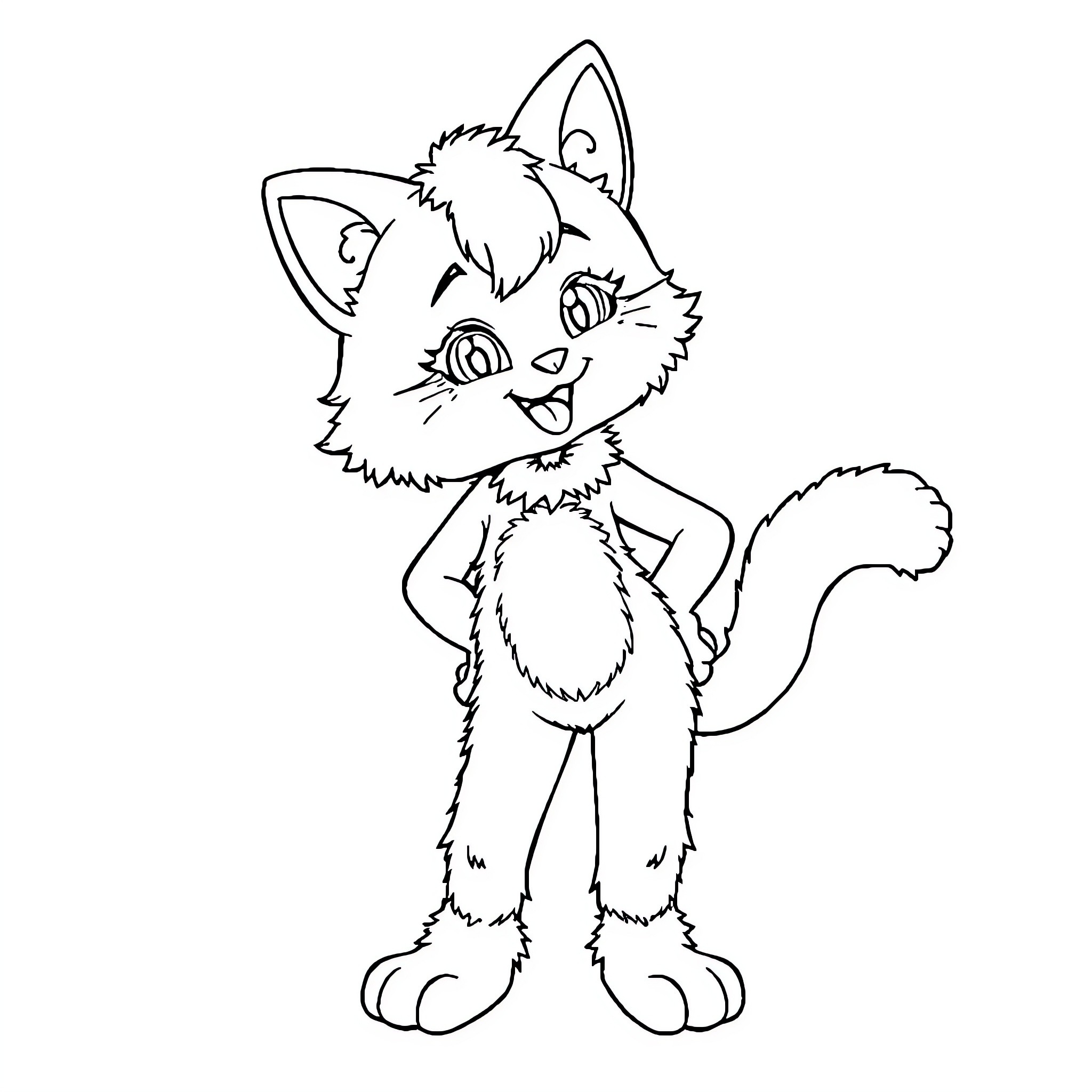 Juvia the Playful Furry Character Coloring Page (free black-and-white line drawing printable PDF for all, from beginners to advanced learners, including children, teens, adults, and seniors)