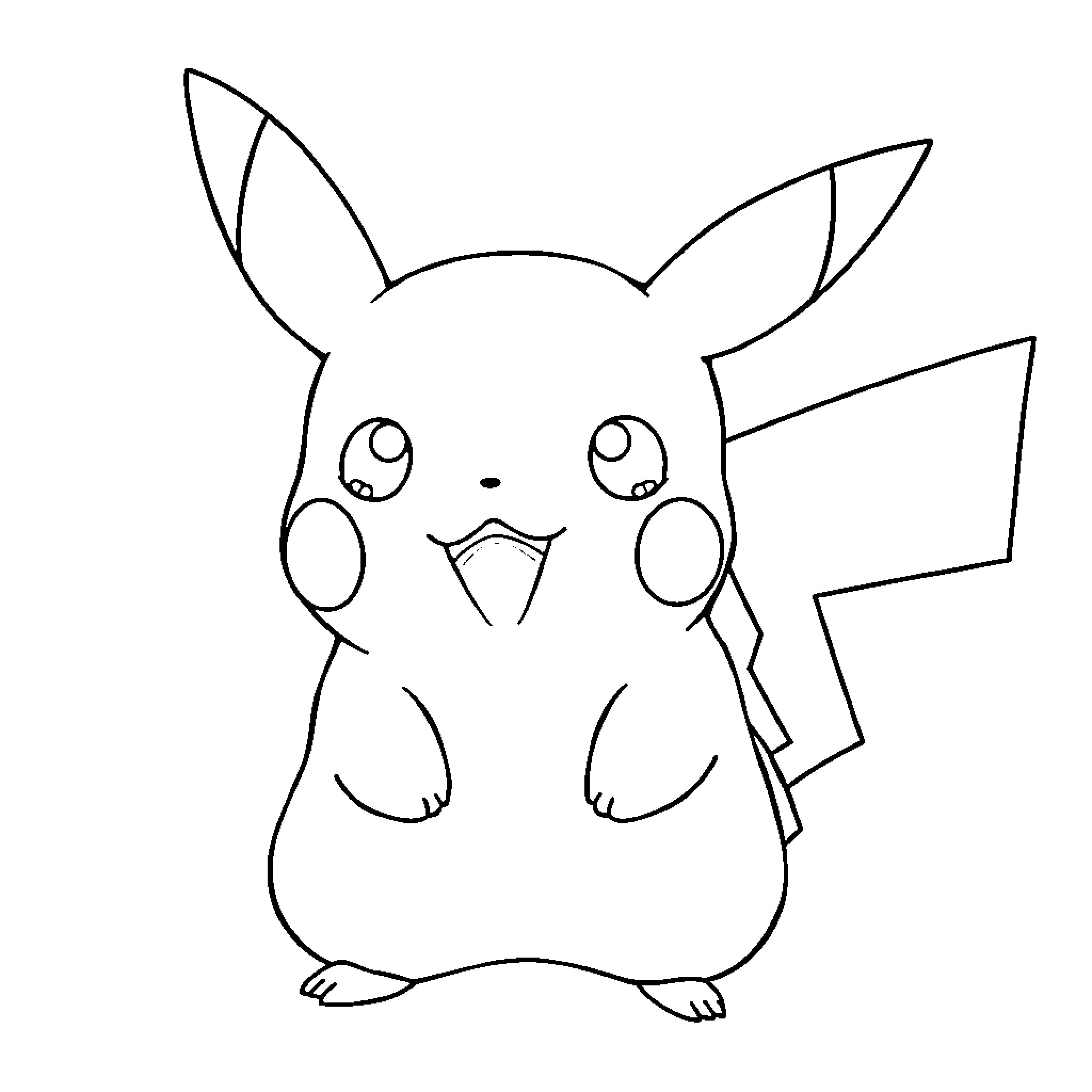 Pikachu posing with an excited expression Coloring Page (free black-and-white line drawing printable PDF for all, from beginners to advanced learners, including children, teens, adults, and seniors)