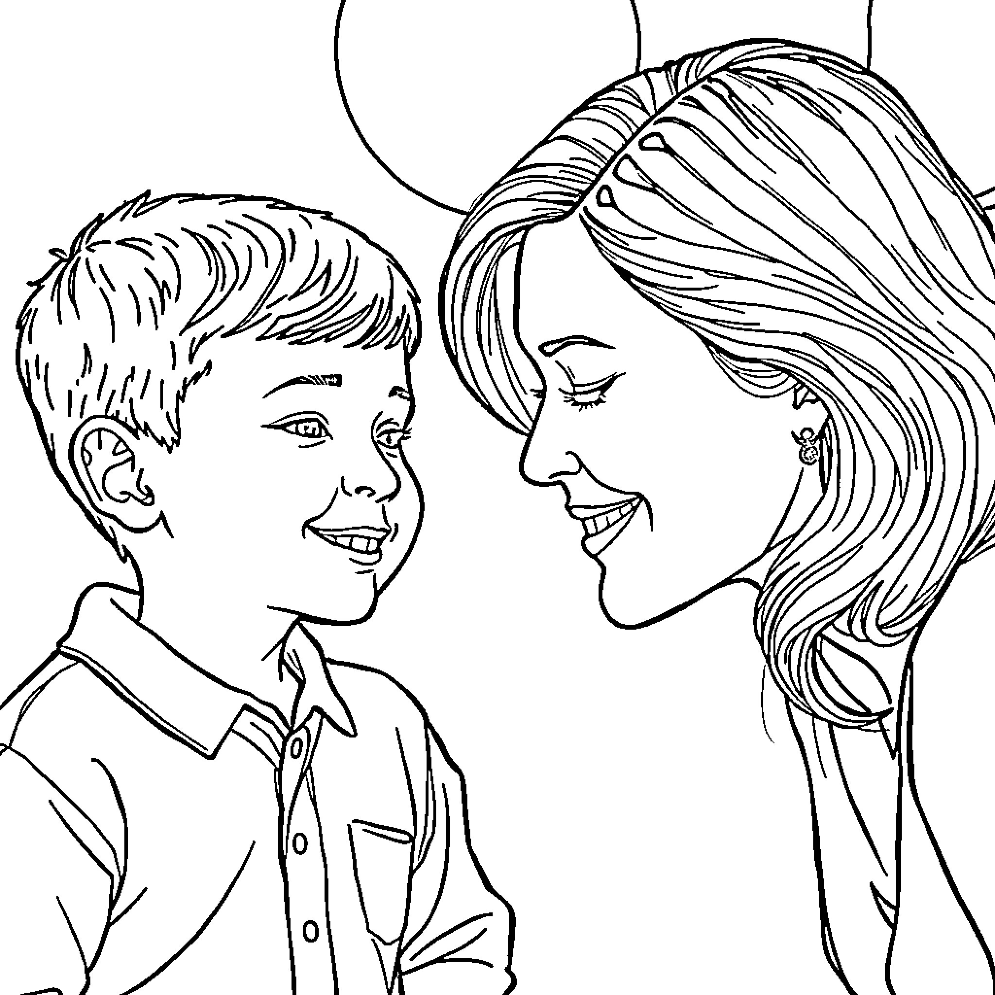 Woman and child sharing a tender moment Coloring Page (free black-and-white line drawing printable PDF for all, from beginners to advanced learners, including children, teens, adults, and seniors)
