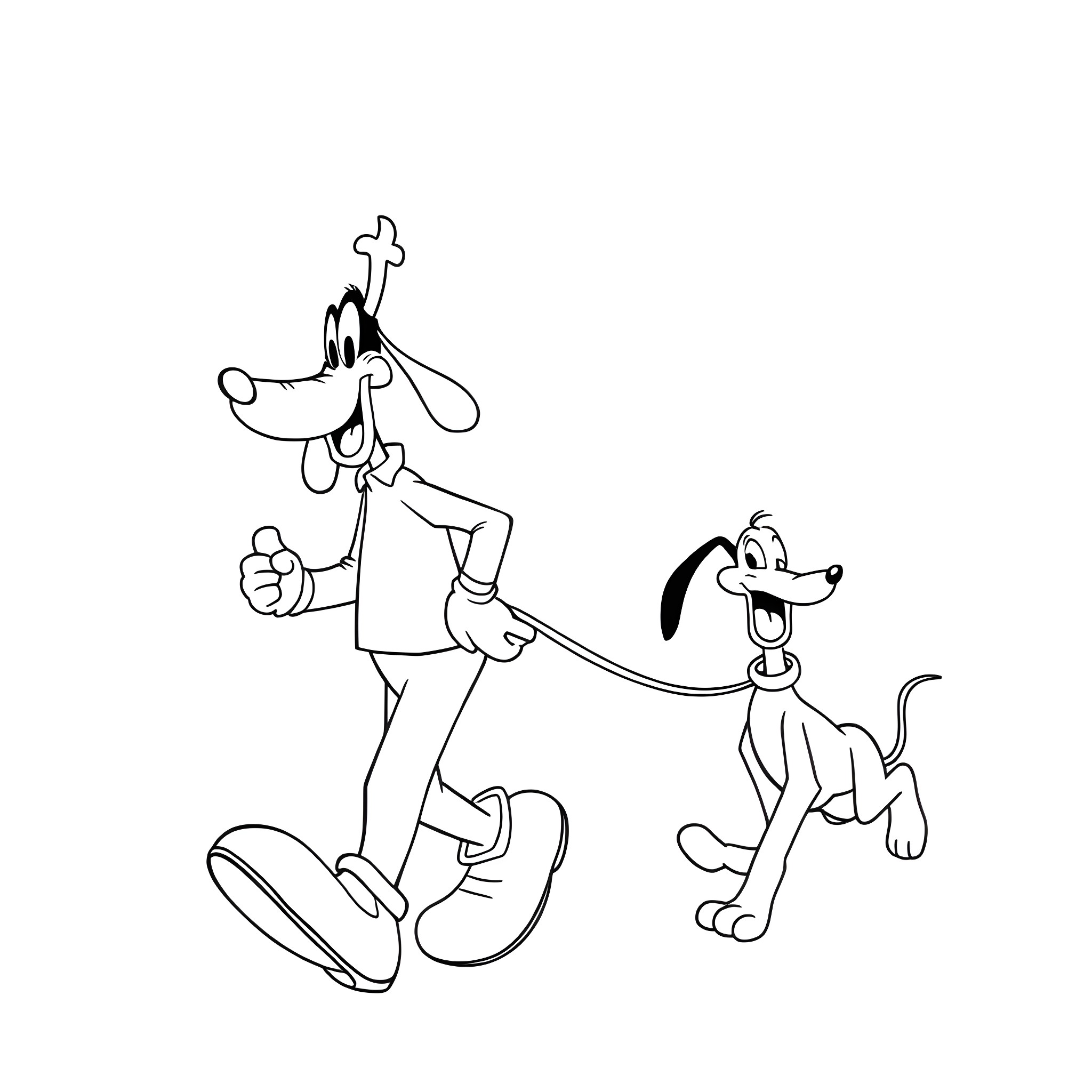 Goofy characters in a playful scene Coloring Page (free black-and-white line drawing printable PDF for all, from beginners to advanced learners, including children, teens, adults, and seniors)