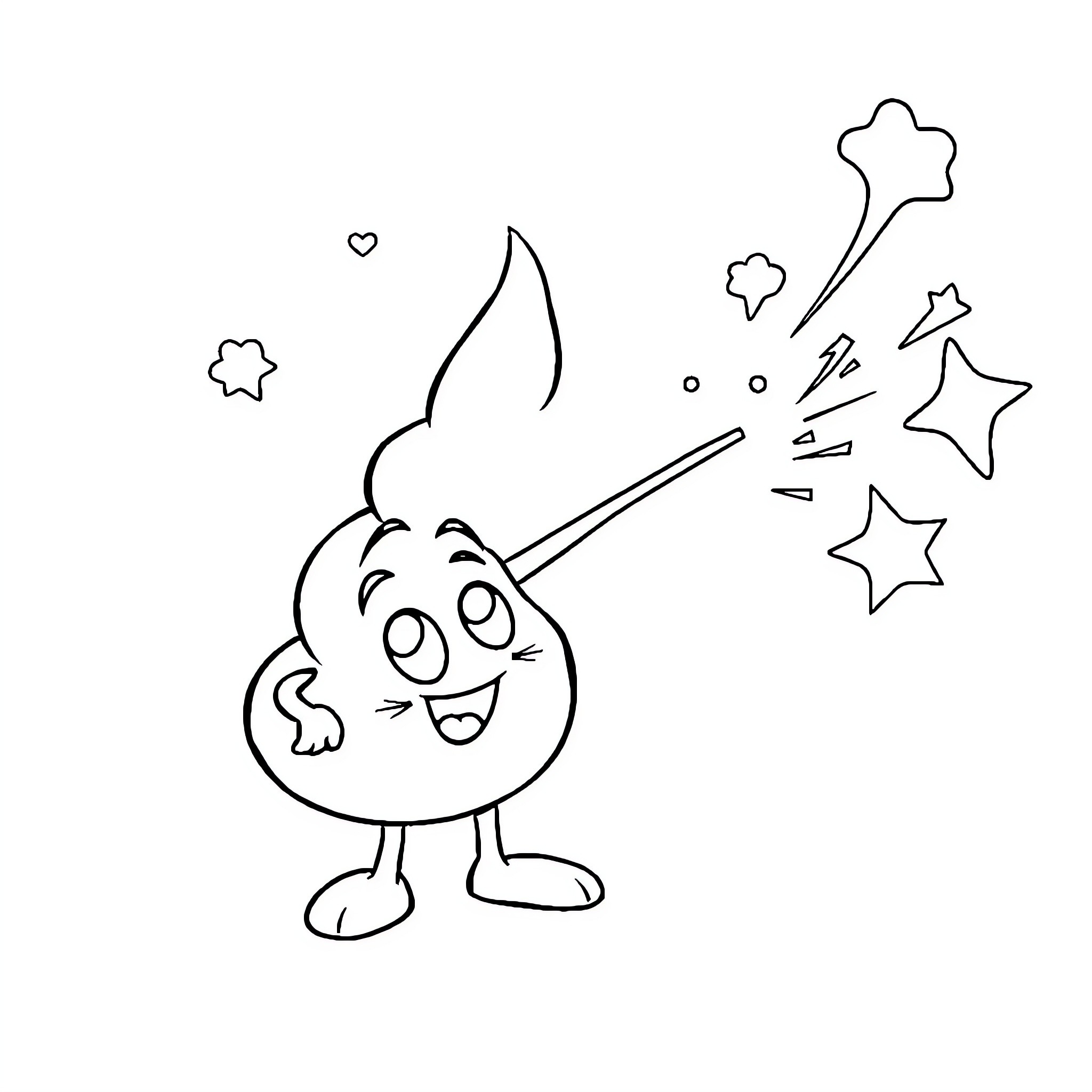 Poop Shooting Magical Stars Coloring Page (free black-and-white line drawing printable PDF for all, from beginners to advanced learners, including children, teens, adults, and seniors)