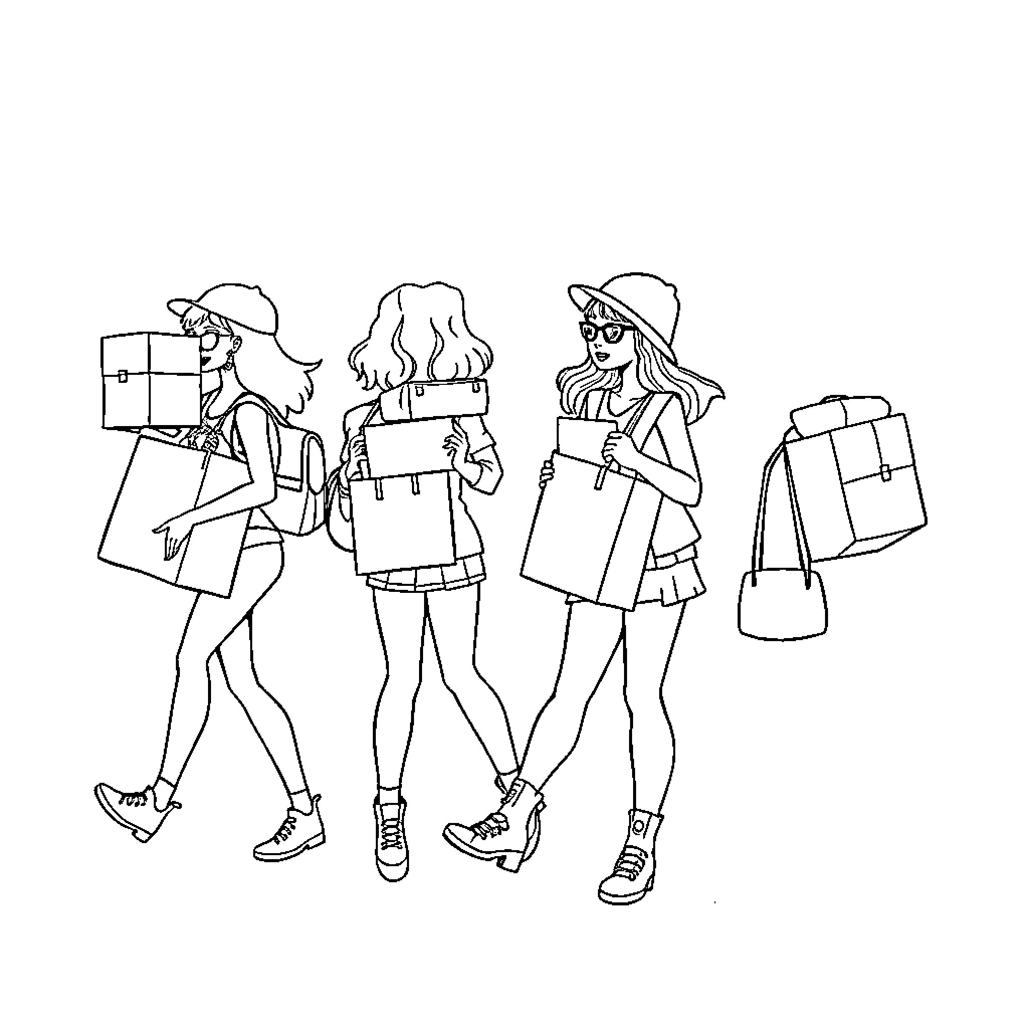 Chicks going to school with backpacks Coloring Page (free black-and-white line drawing printable PDF for all, from beginners to advanced learners, including children, teens, adults, and seniors)