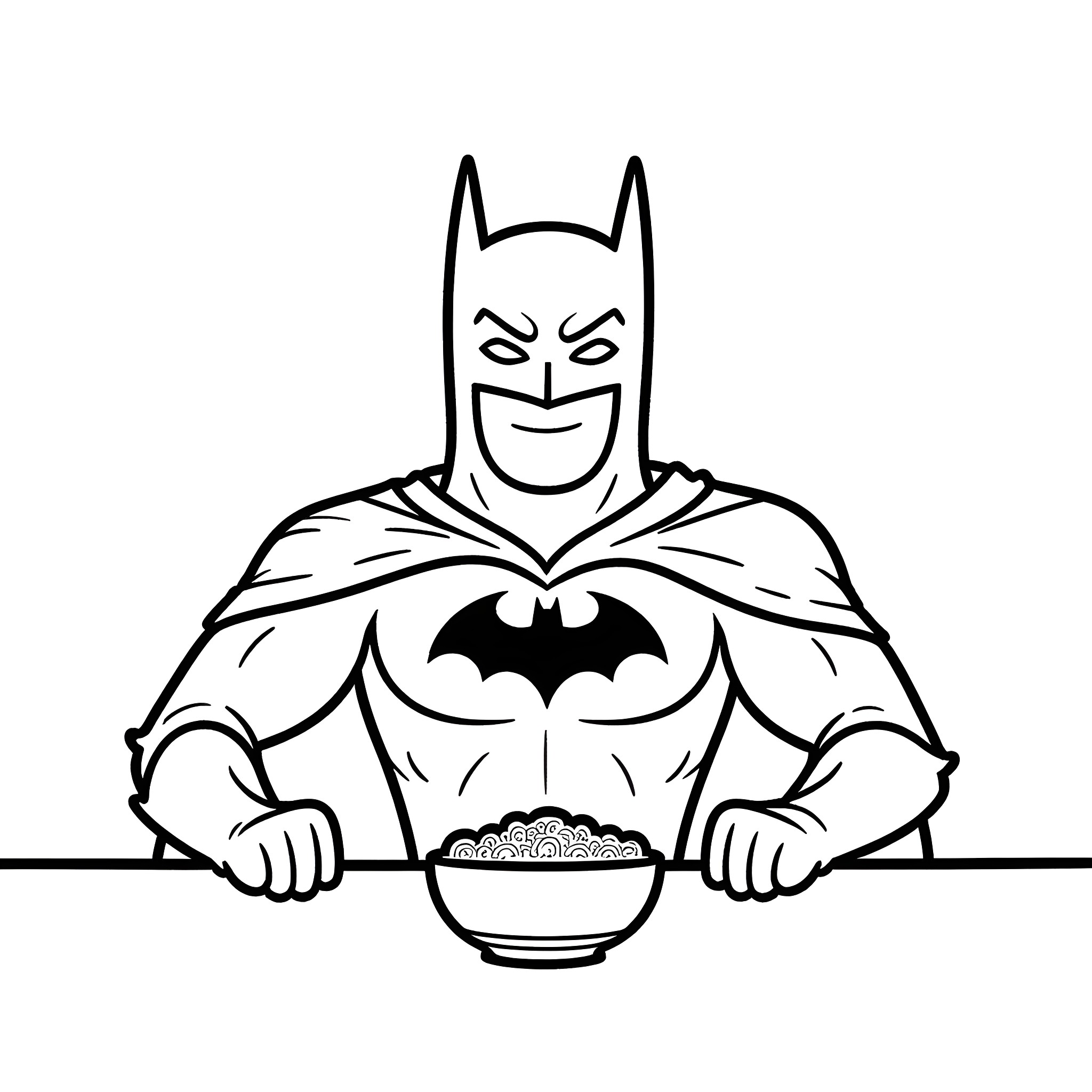 Batman enjoying a tasty meal Coloring Page (free black-and-white line drawing printable PDF for all, from beginners to advanced learners, including children, teens, adults, and seniors)