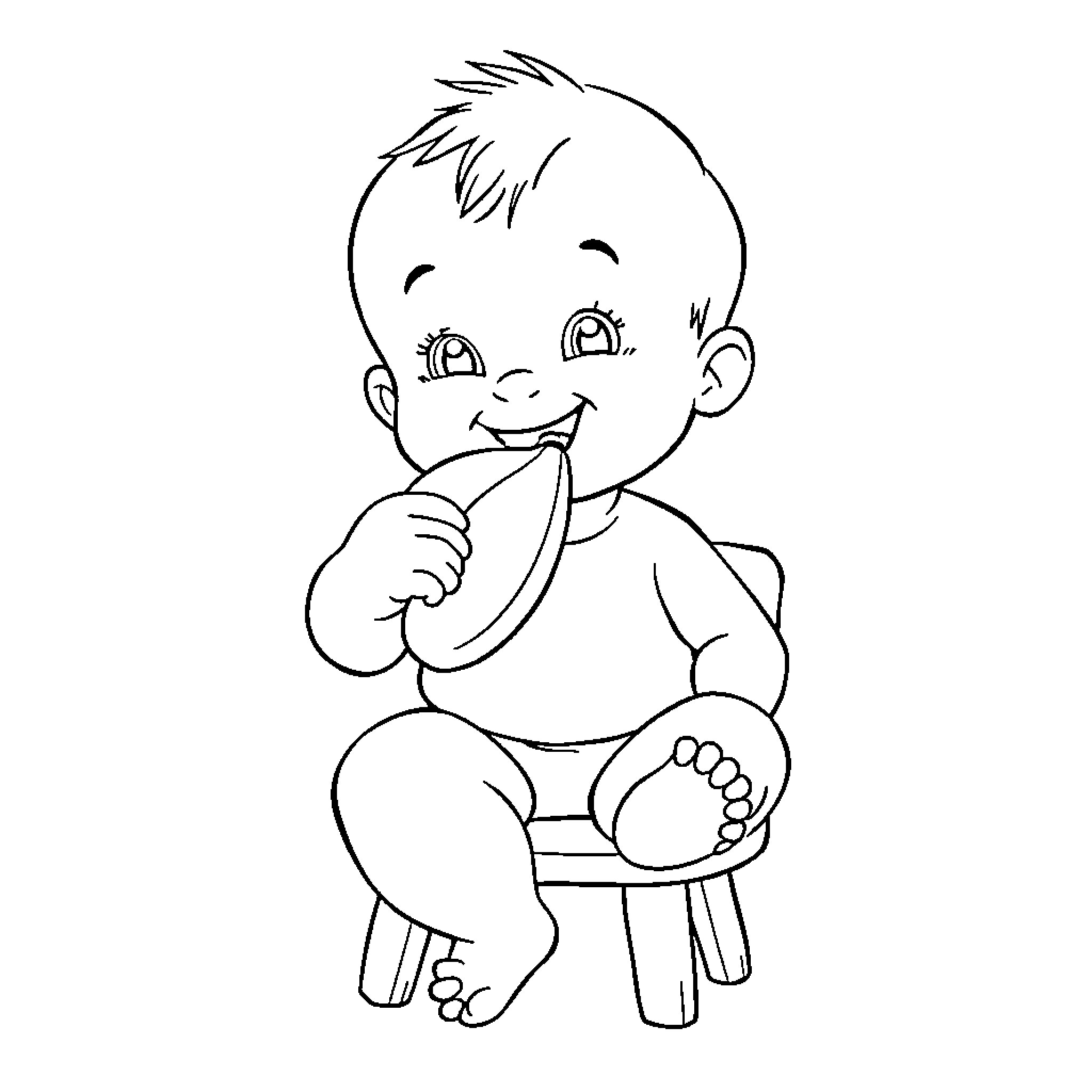 Baby sitting and sucking thumb Coloring Page (free black-and-white line drawing printable PDF for all, from beginners to advanced learners, including children, teens, adults, and seniors)