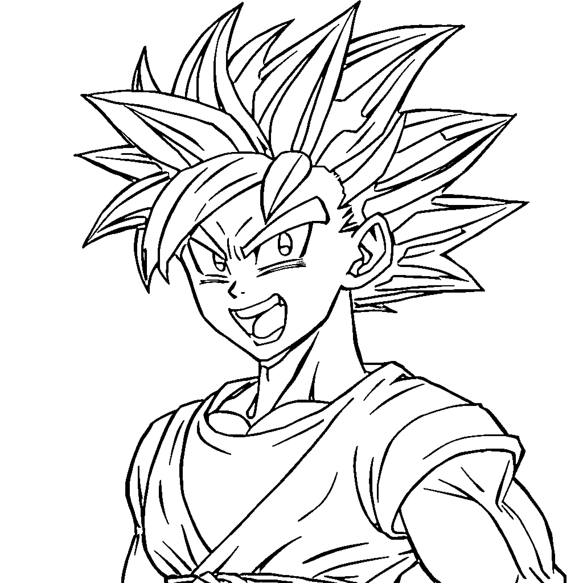 Dragon Ball Character with Spiky Hair Coloring Page (free black-and-white line drawing printable PDF for all, from beginners to advanced learners, including children, teens, adults, and seniors)