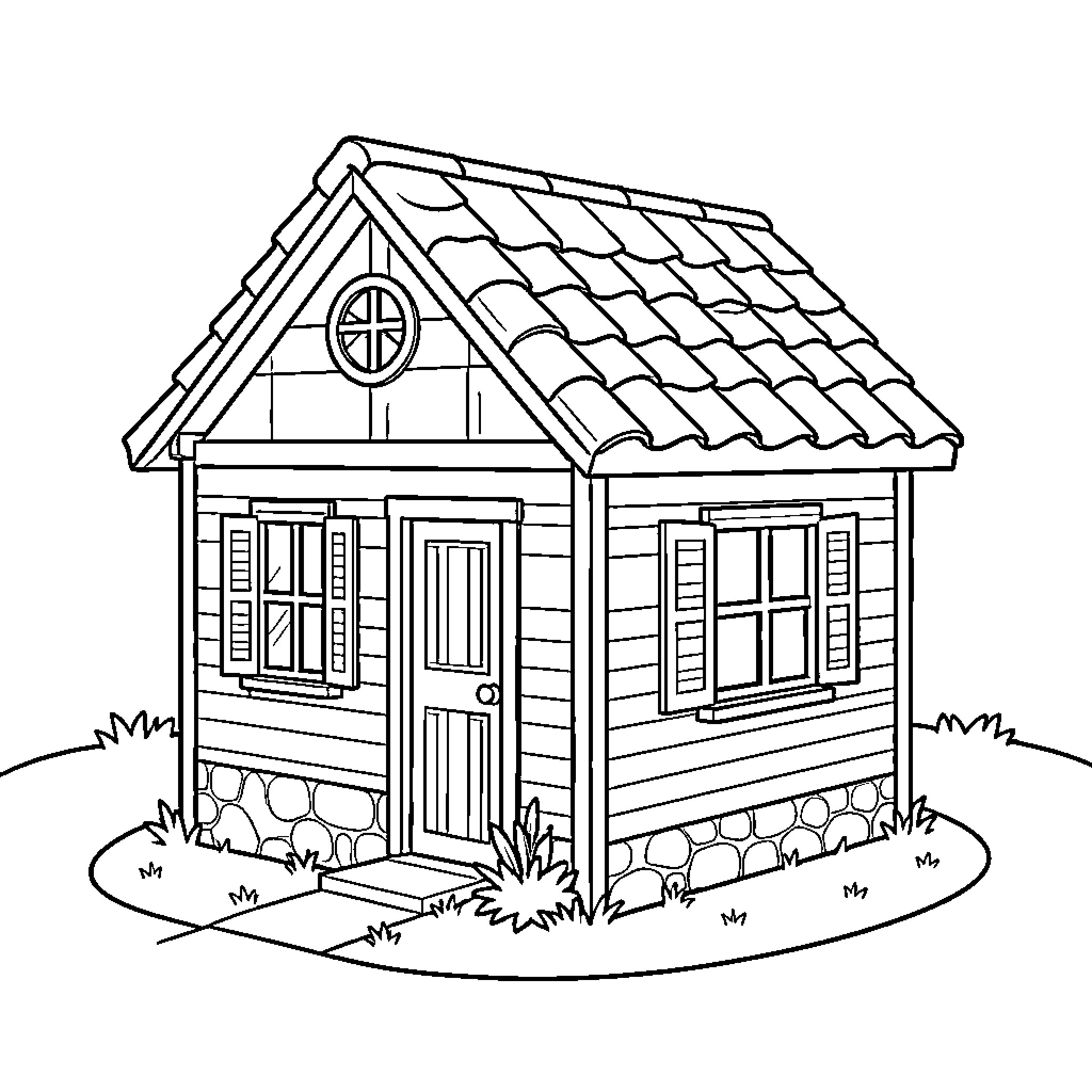 House with a quaint cottage-style exterior Coloring Page (free black-and-white line drawing printable PDF for all, from beginners to advanced learners, including children, teens, adults, and seniors)