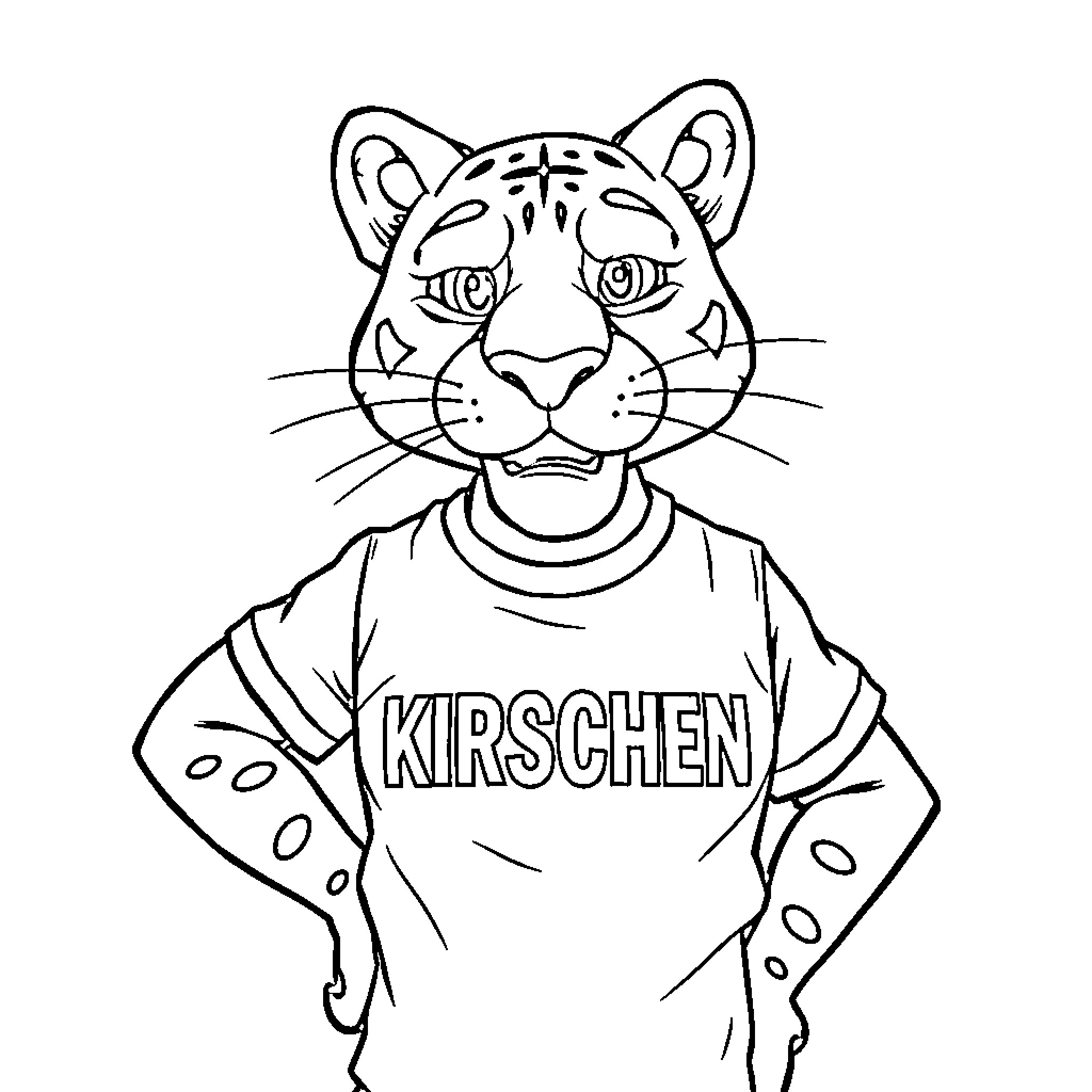 Panther wearing playful outfit Coloring Page (free black-and-white line drawing printable PDF for all, from beginners to advanced learners, including children, teens, adults, and seniors)