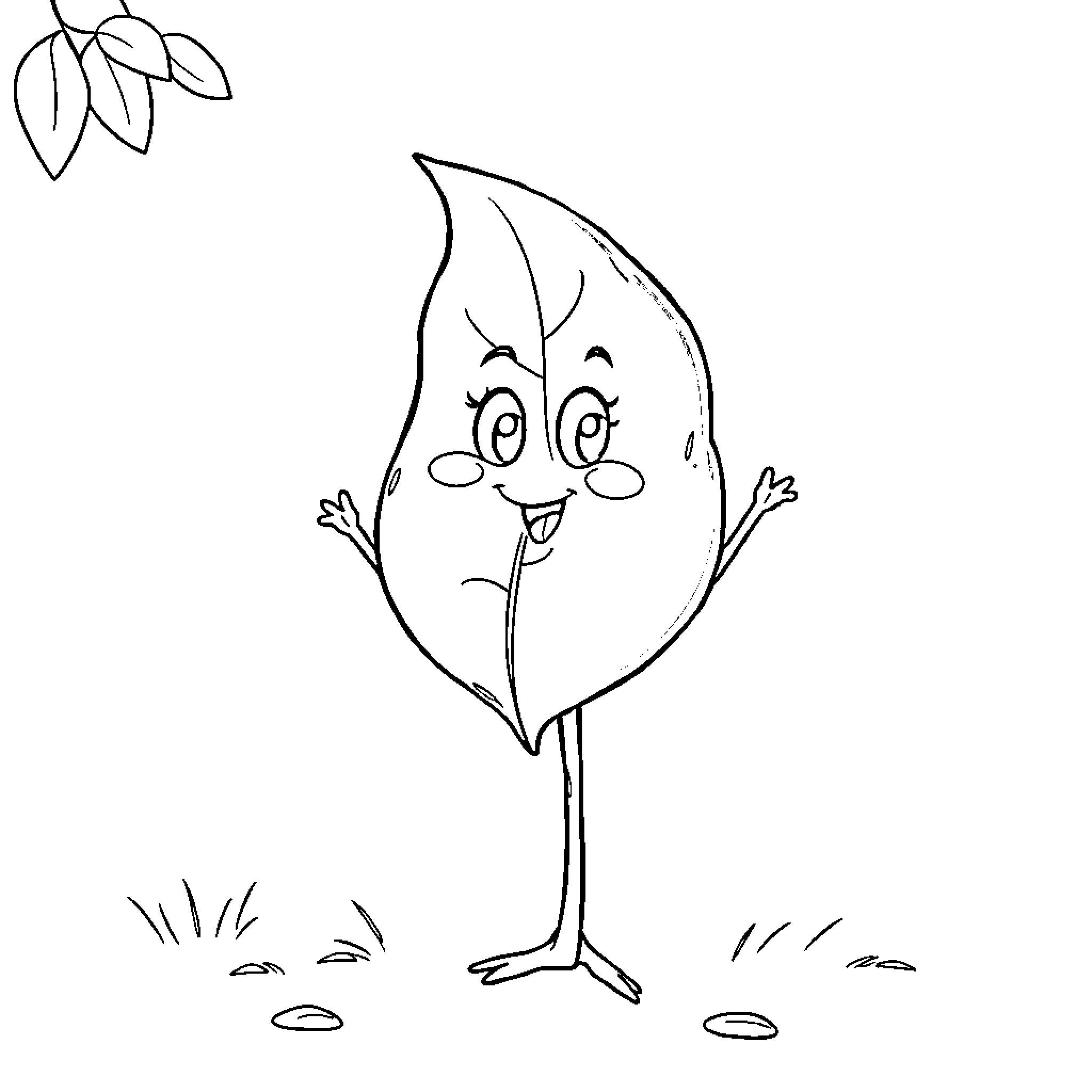 Leafy creature happily dancing in the garden Coloring Page (free black-and-white line drawing printable PDF for all, from beginners to advanced learners, including children, teens, adults, and seniors)