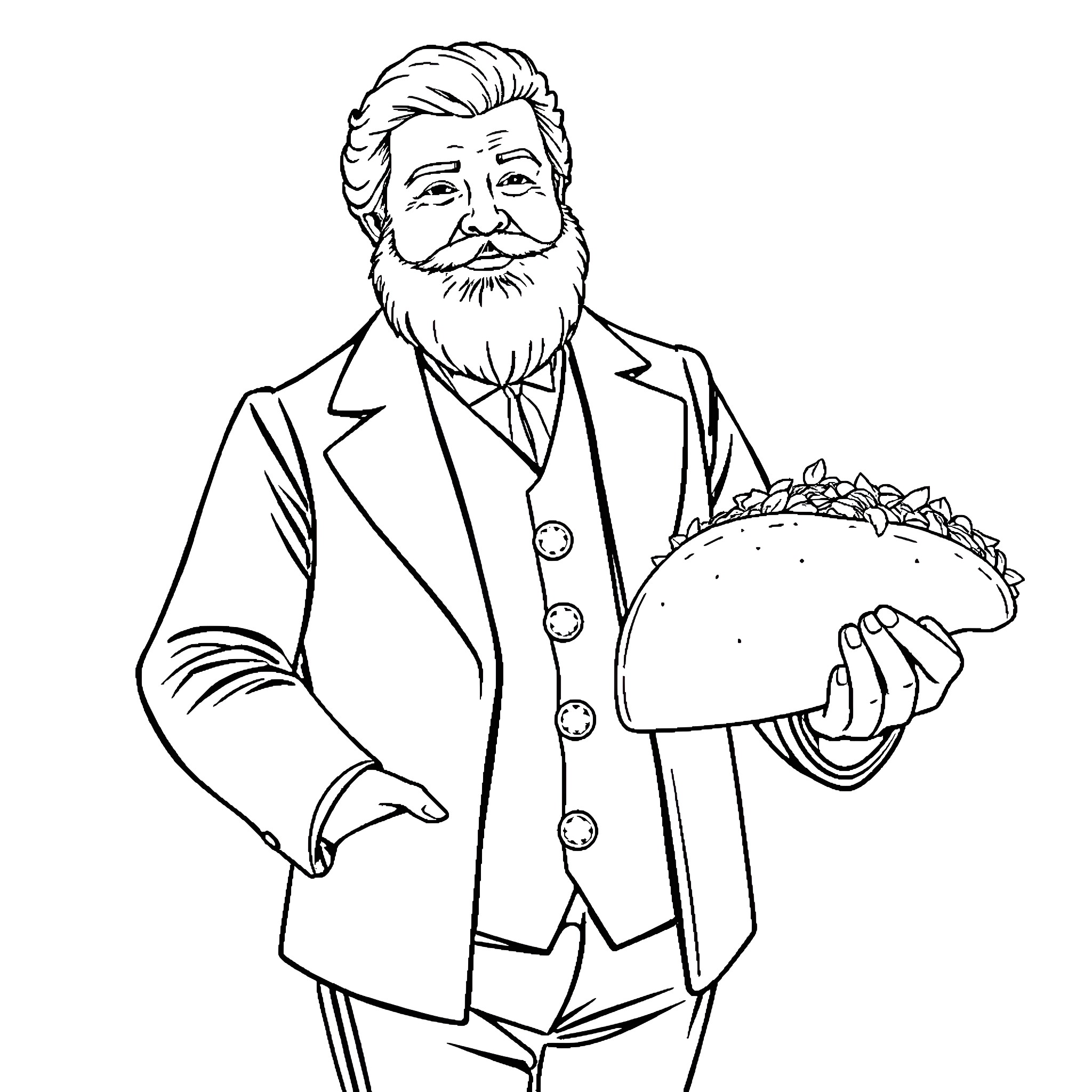 Charles Spurgeon Holding a Delectable Treat Coloring Page (free black-and-white line drawing printable PDF for all, from beginners to advanced learners, including children, teens, adults, and seniors)