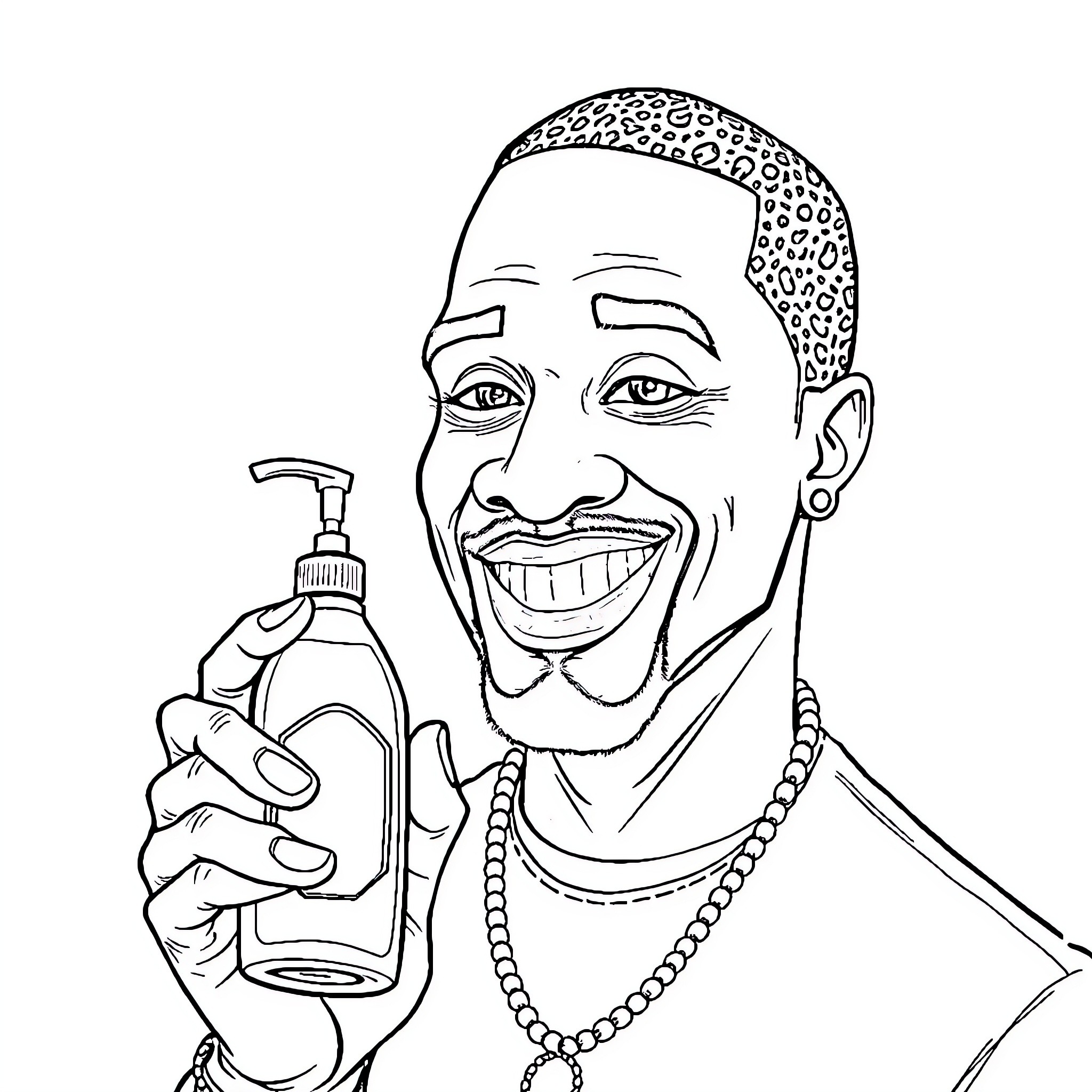 P Diddy's Grooming Routine and Bling Coloring Page (free black-and-white line drawing printable PDF for all, from beginners to advanced learners, including children, teens, adults, and seniors)