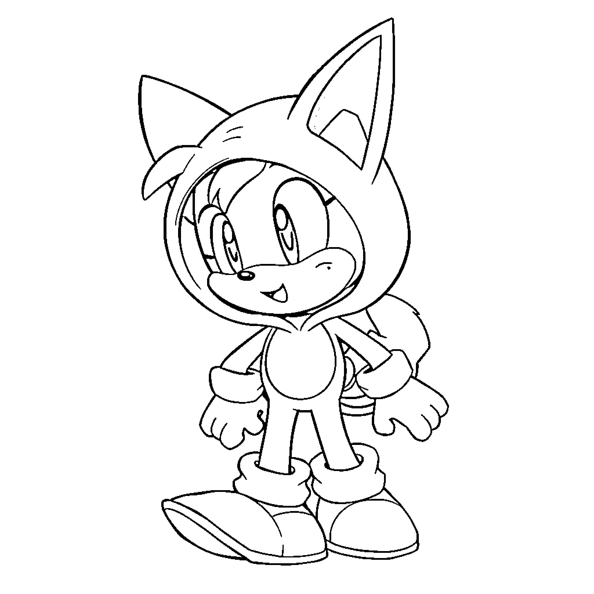 Tails the Cartoon Character Smiling Coloring Page (free black-and-white line drawing printable PDF for all, from beginners to advanced learners, including children, teens, adults, and seniors)