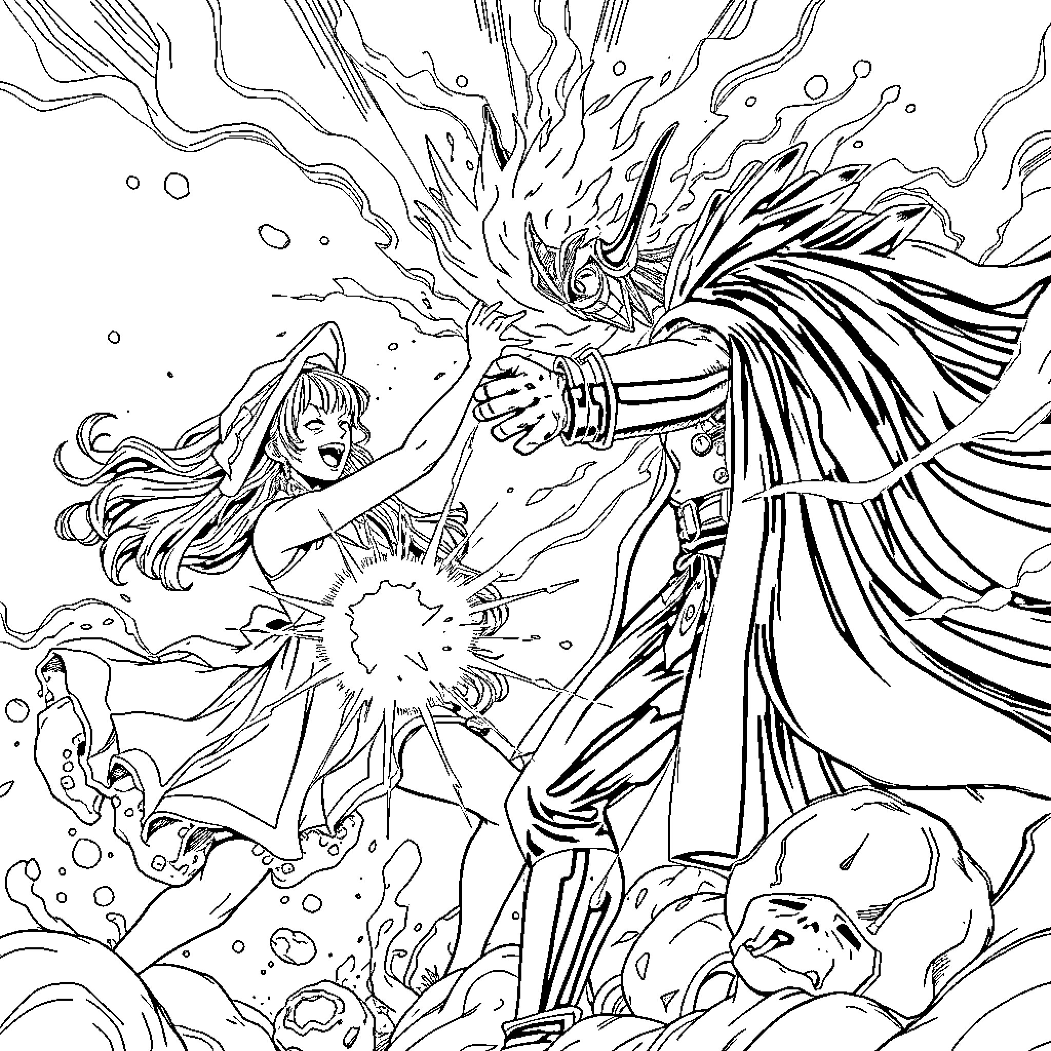 Nami's Aquatic Adventure Coloring Page (free black-and-white line drawing printable PDF for all, from beginners to advanced learners, including children, teens, adults, and seniors)