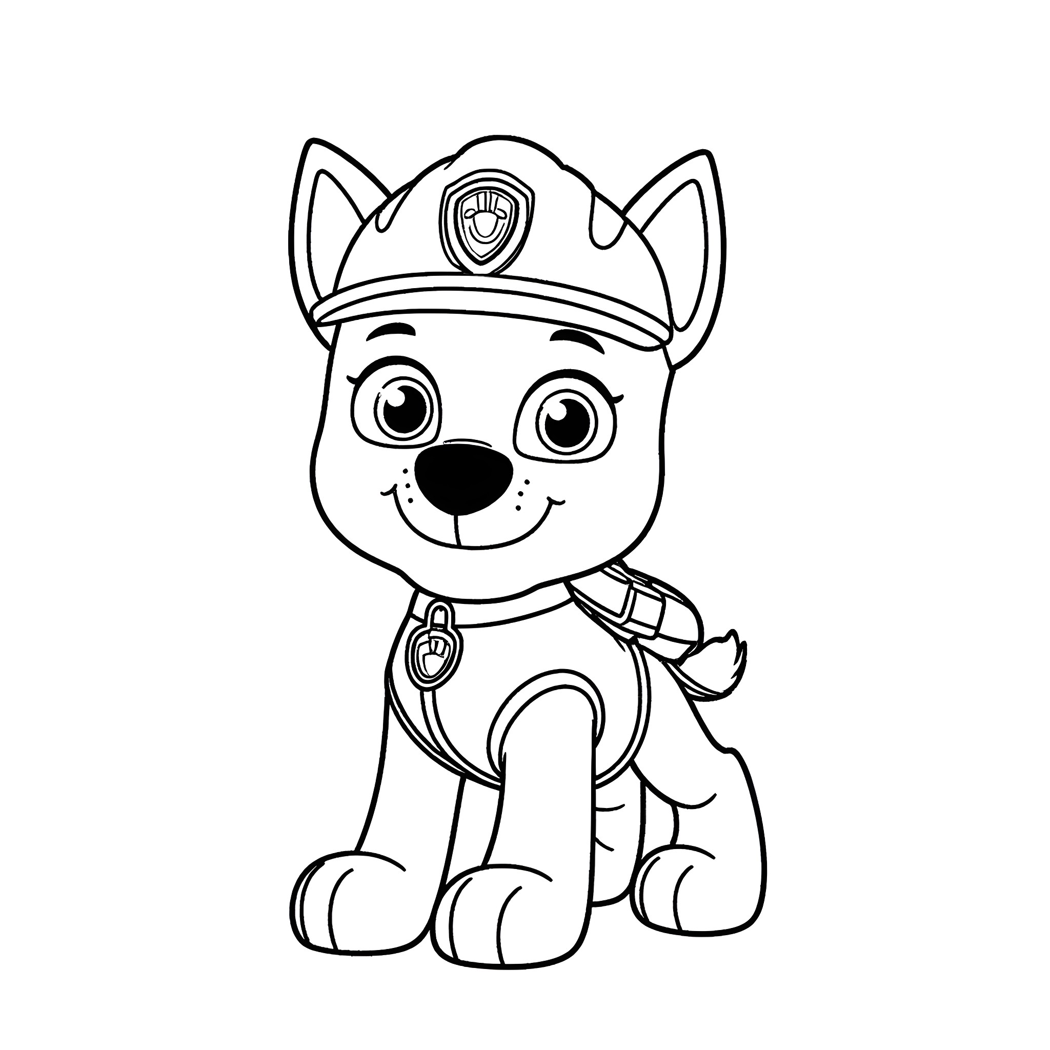 Rubble the Puppy Wearing Firefighter Helmet Coloring Page (free black-and-white line drawing printable PDF for all, from beginners to advanced learners, including children, teens, adults, and seniors)