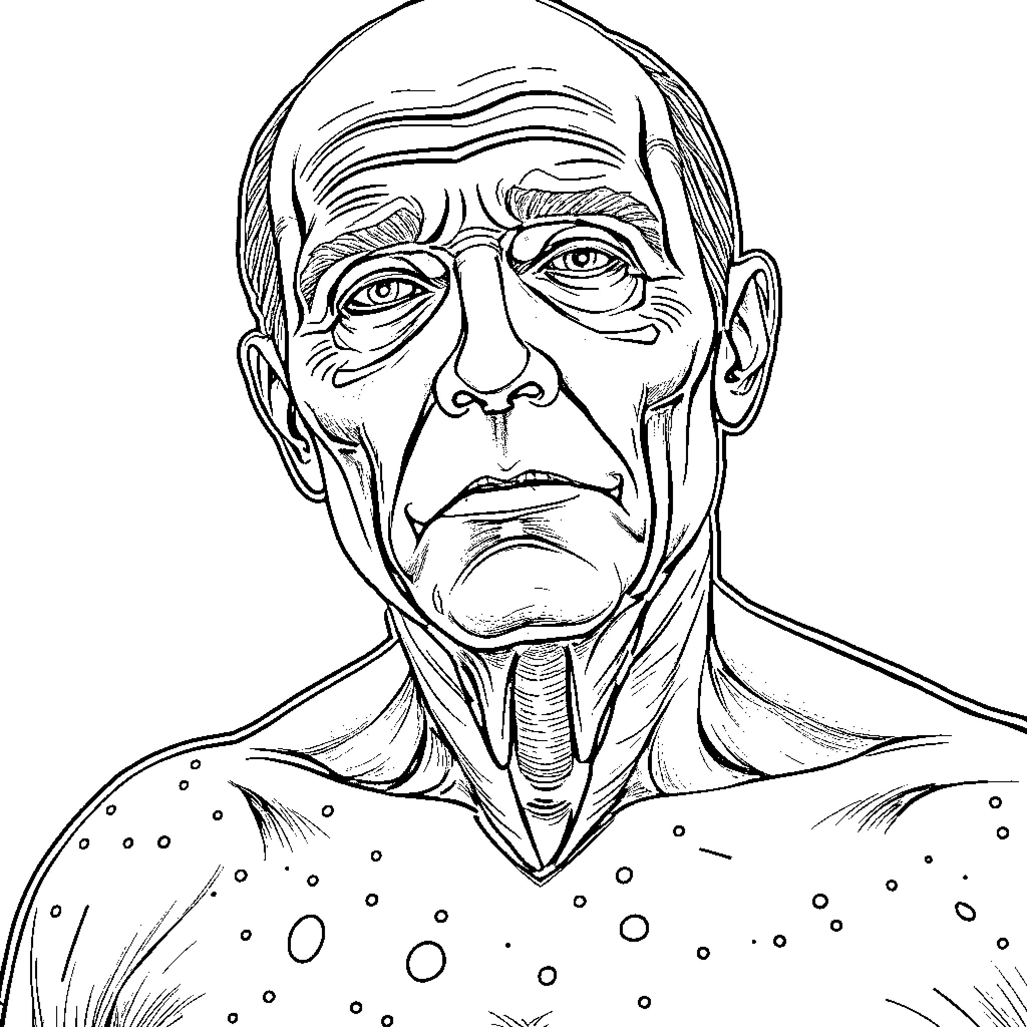 Carcinoma - Disquieted Elderly Man's Sickness Coloring Page (free black-and-white line drawing printable PDF for all, from beginners to advanced learners, including children, teens, adults, and seniors)