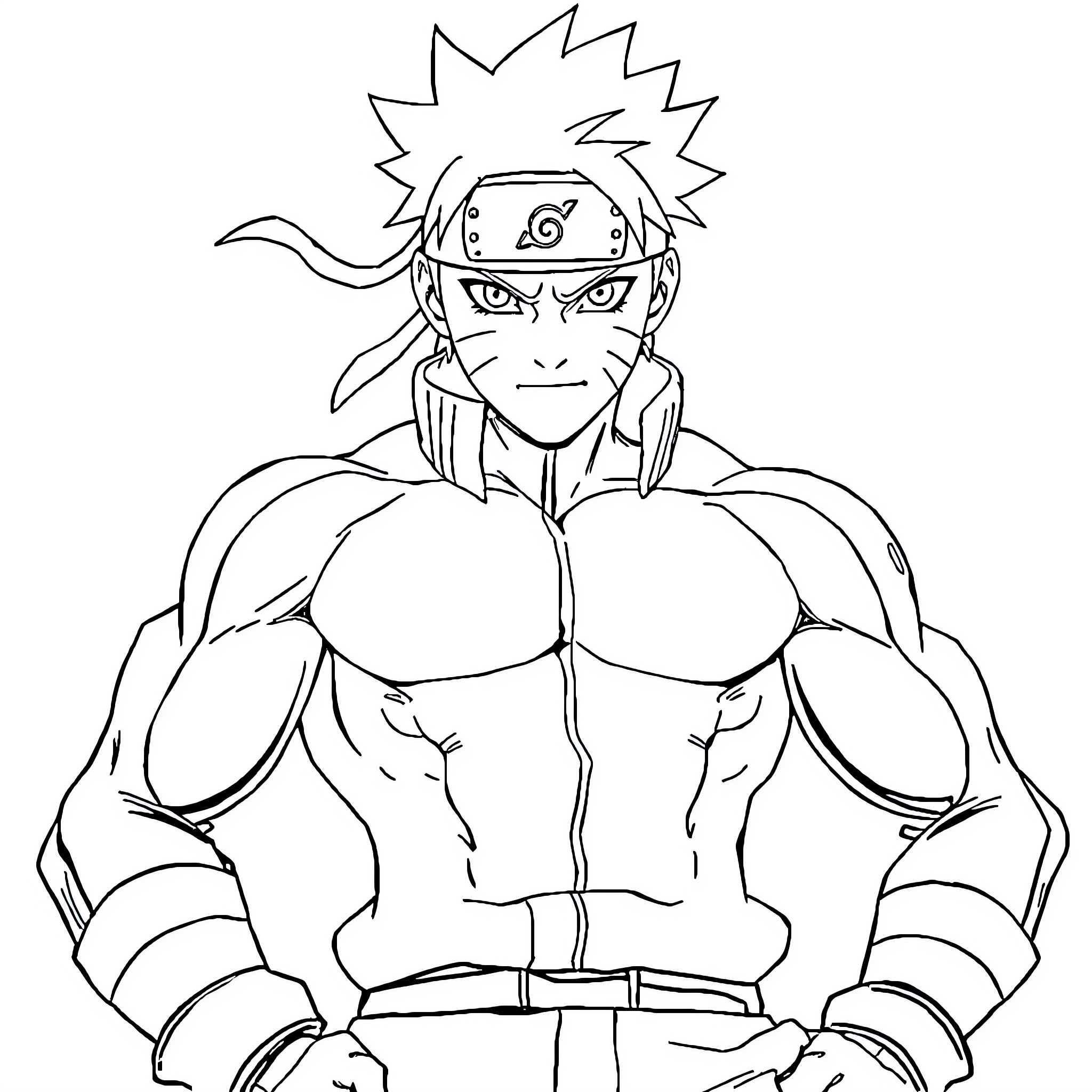 Naruto Anime Character in Determined Pose Coloring Page (free black-and-white line drawing printable PDF for all, from beginners to advanced learners, including children, teens, adults, and seniors)