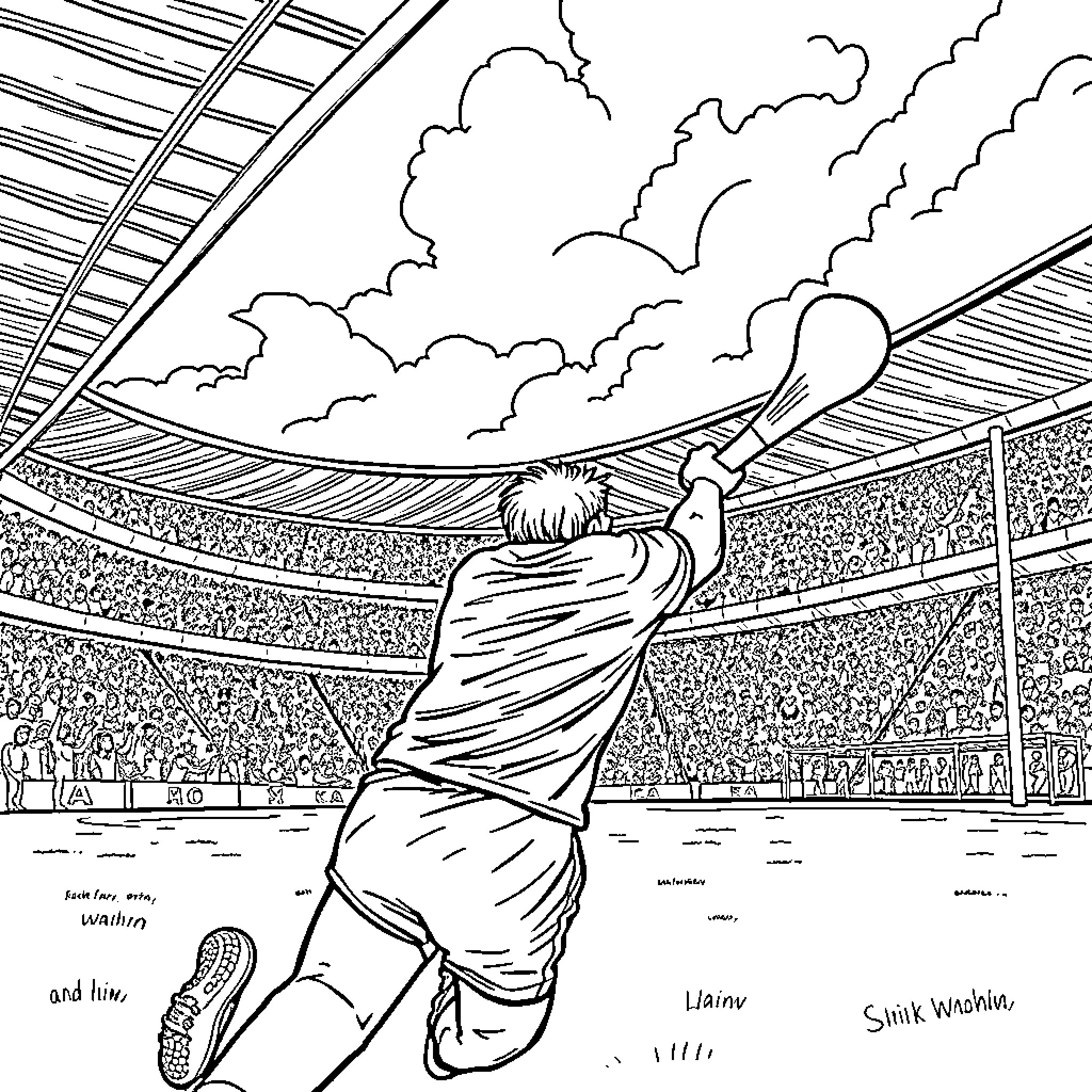 Hurling Player in Intense Sports Action Coloring Page (free black-and-white line drawing printable PDF for all, from beginners to advanced learners, including children, teens, adults, and seniors)