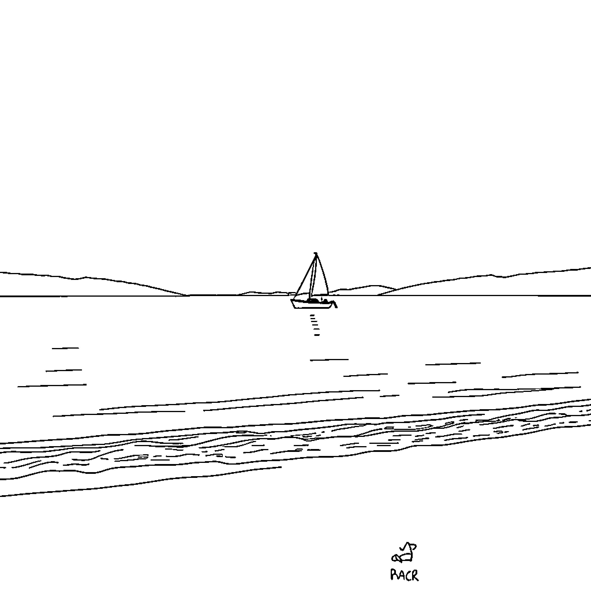 Sailboat sailing peacefully on the tranquil sea Coloring Page (free black-and-white line drawing printable PDF for all, from beginners to advanced learners, including children, teens, adults, and seniors)