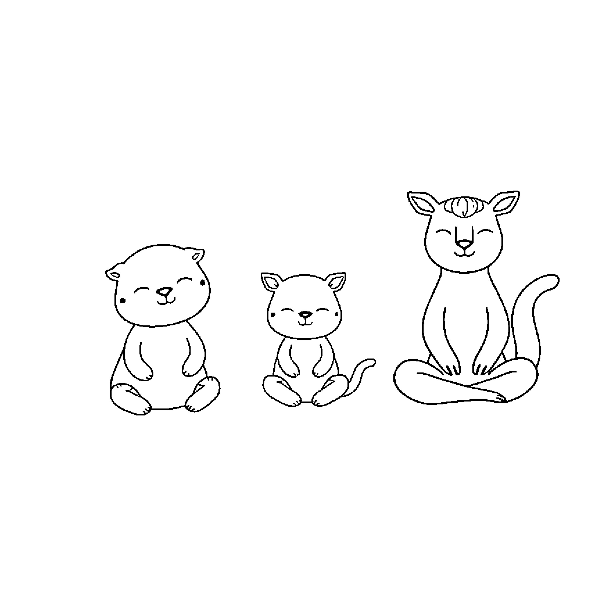 Animals in Peaceful Meditation Poses Coloring Page (free black-and-white line drawing printable PDF for all, from beginners to advanced learners, including children, teens, adults, and seniors)