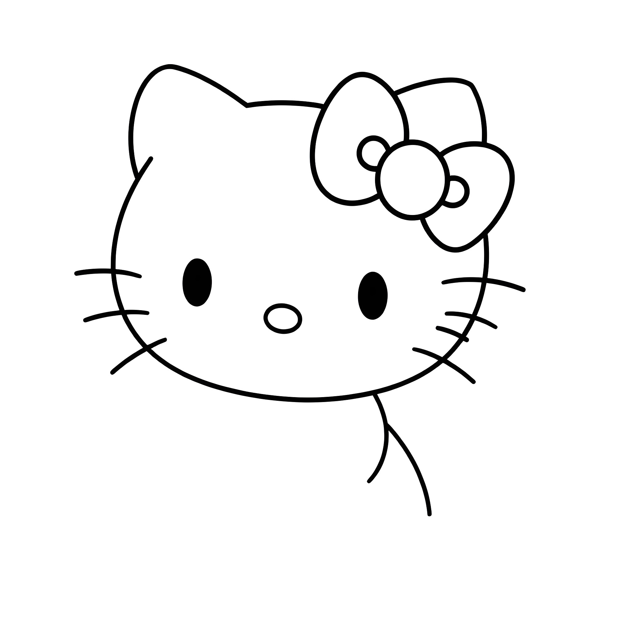 Hello Kitty's Friendly Smile Coloring Page (free black-and-white line drawing printable PDF for all, from beginners to advanced learners, including children, teens, adults, and seniors)