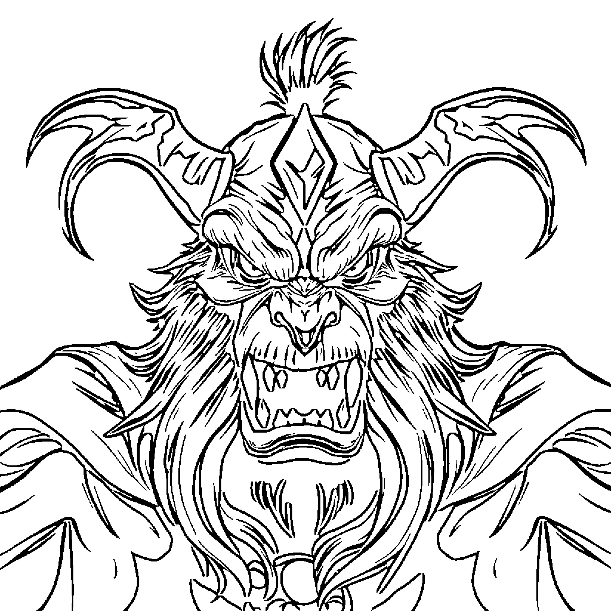Odo the Ferocious Demonic Creature Coloring Page (free black-and-white line drawing printable PDF for all, from beginners to advanced learners, including children, teens, adults, and seniors)