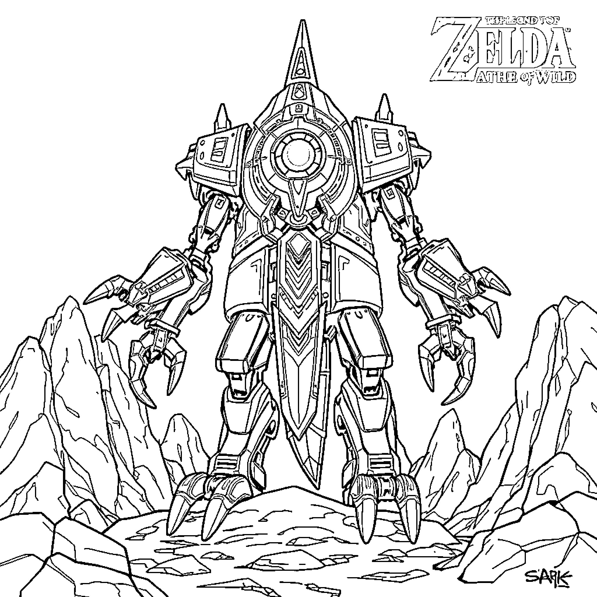 Guardian mech of the wild lands Coloring Page (free black-and-white line drawing printable PDF for all, from beginners to advanced learners, including children, teens, adults, and seniors)