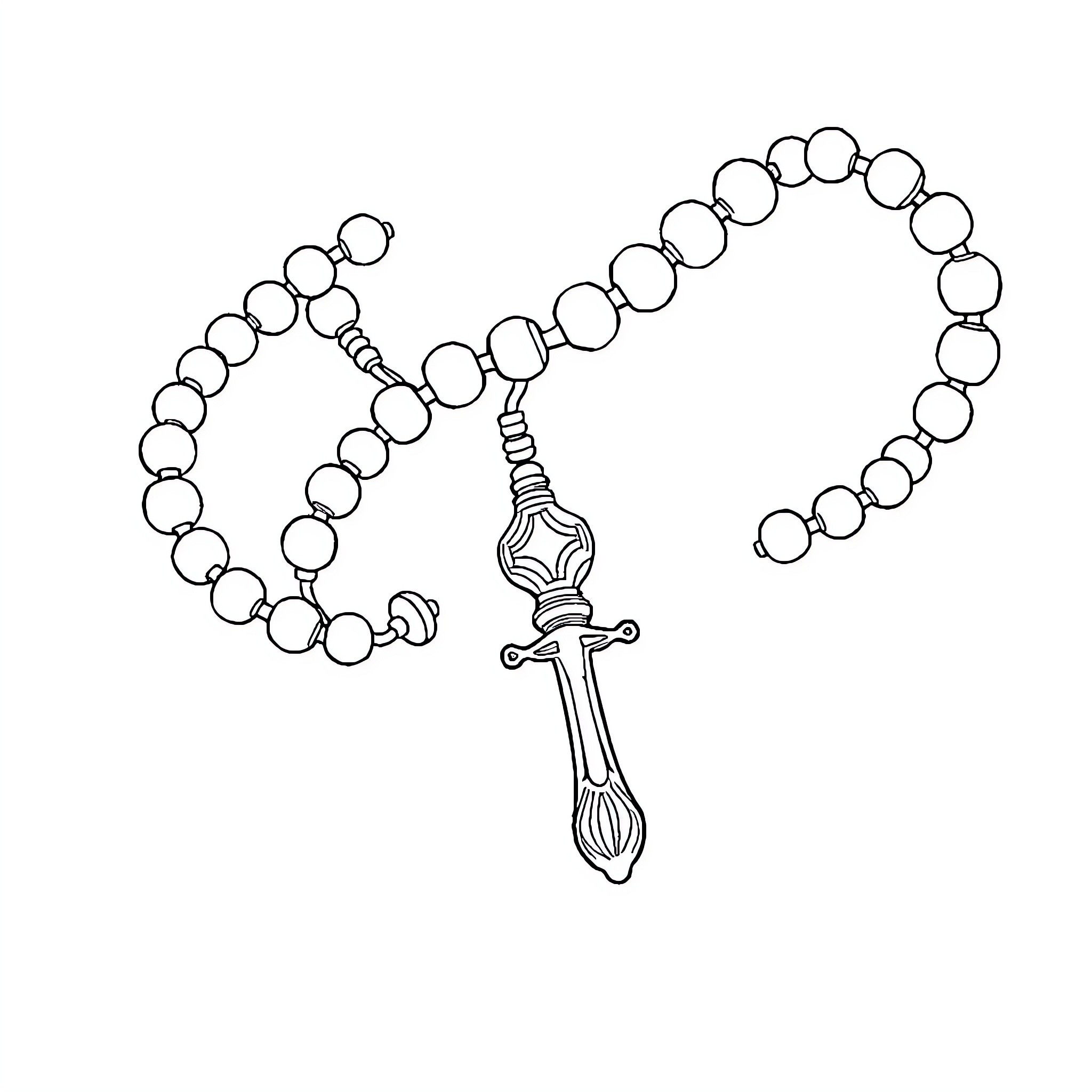 Rosary with Crucifix and Beads Coloring Page (free black-and-white line drawing printable PDF for all, from beginners to advanced learners, including children, teens, adults, and seniors)