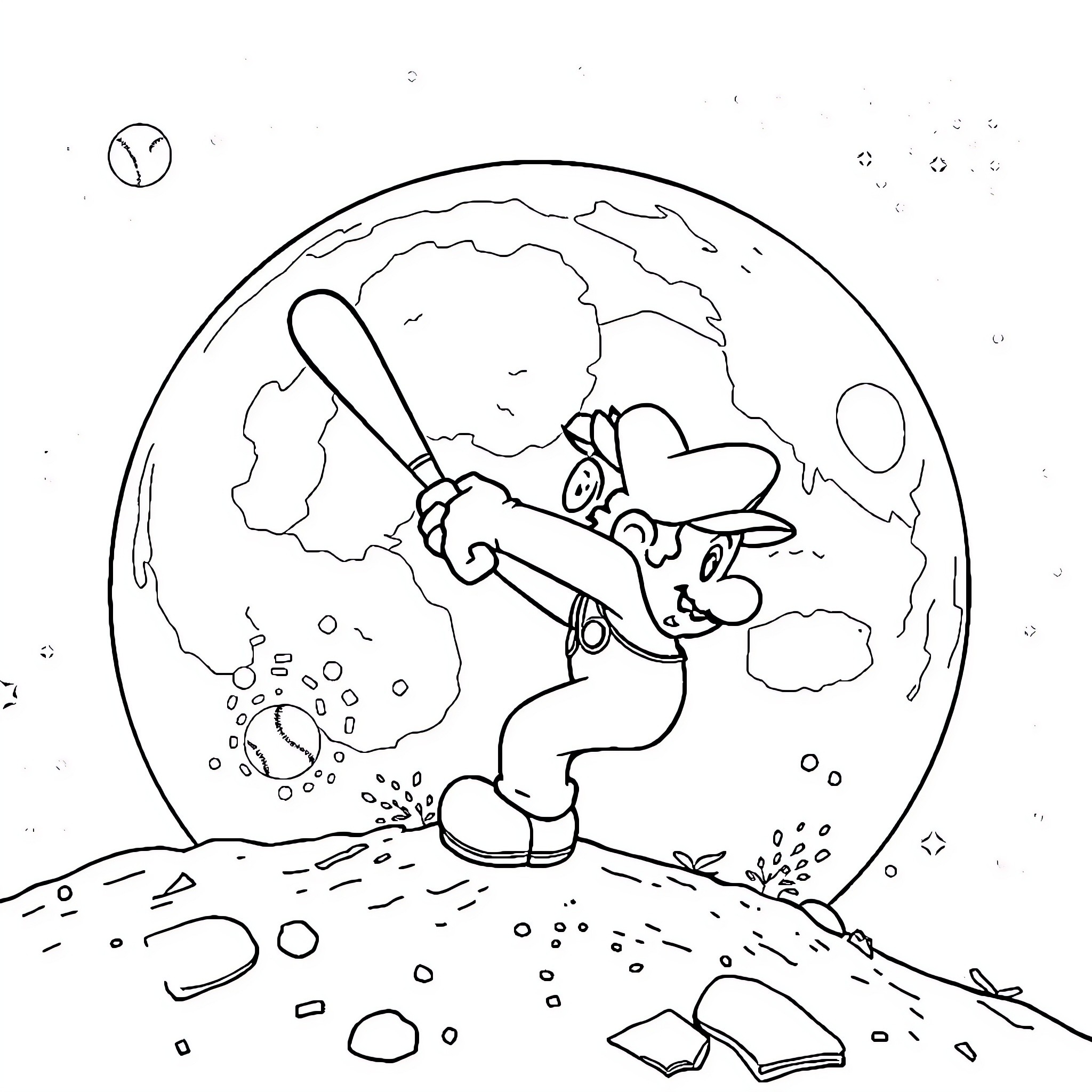 Mario exploring the world with enthusiasm Coloring Page (free black-and-white line drawing printable PDF for all, from beginners to advanced learners, including children, teens, adults, and seniors)
