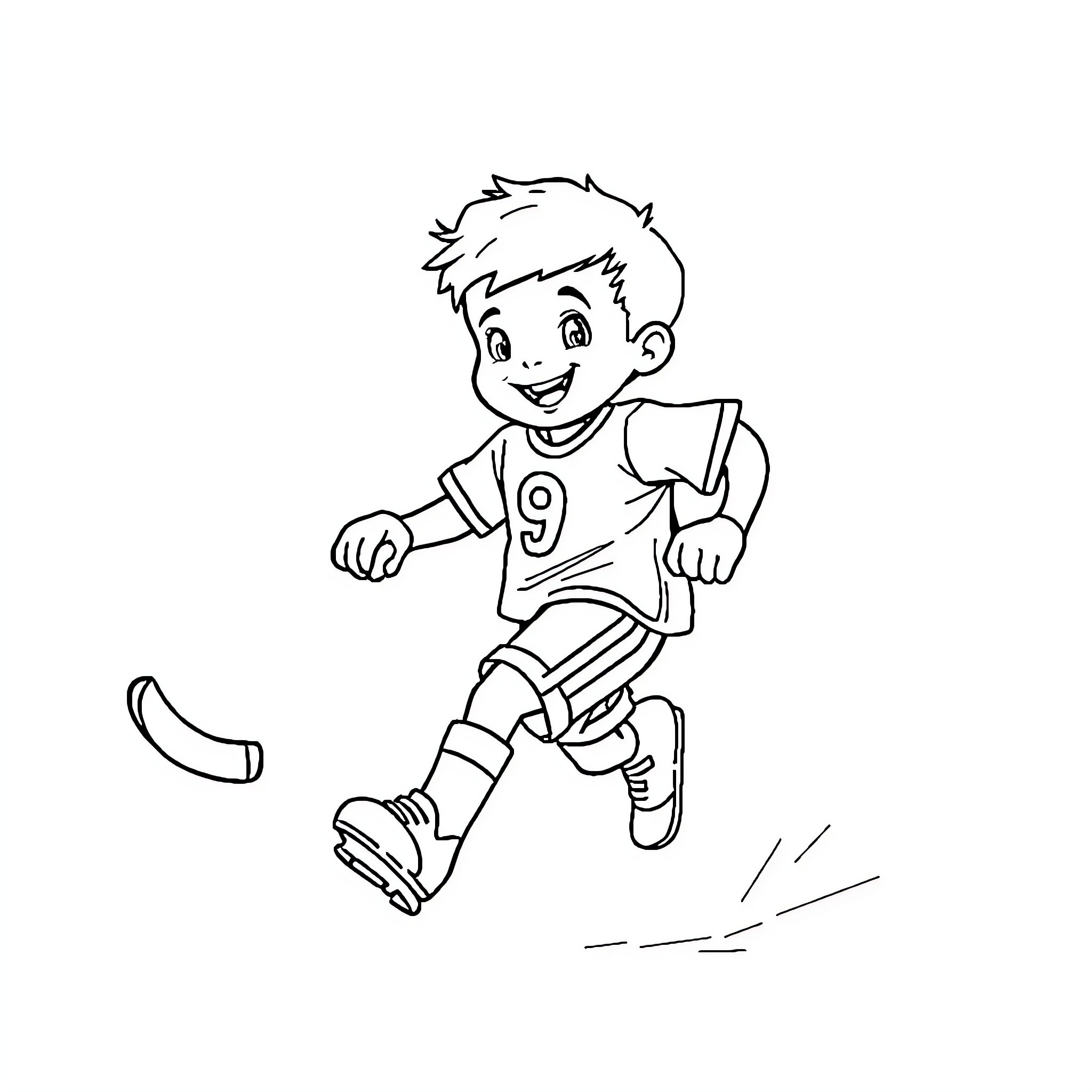 Conejito running happily with sports equipment Coloring Page (free black-and-white line drawing printable PDF for all, from beginners to advanced learners, including children, teens, adults, and seniors)