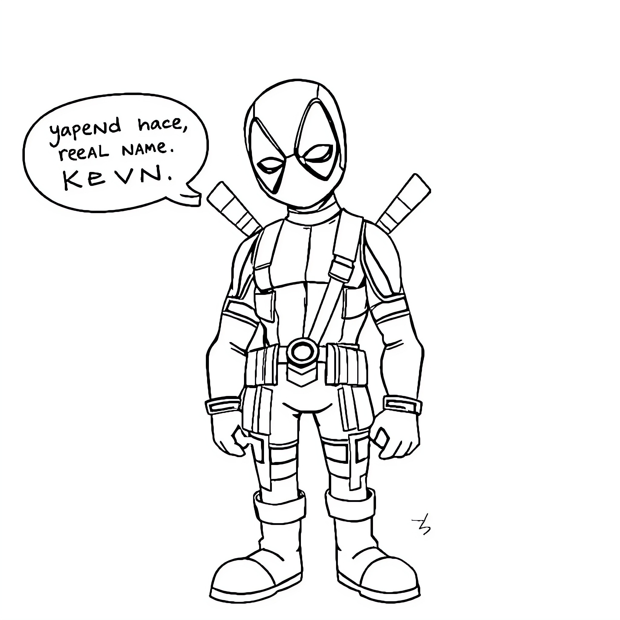 Deadpool Introduces Himself with a Quirky Remark Coloring Page (free black-and-white line drawing printable PDF for all, from beginners to advanced learners, including children, teens, adults, and seniors)