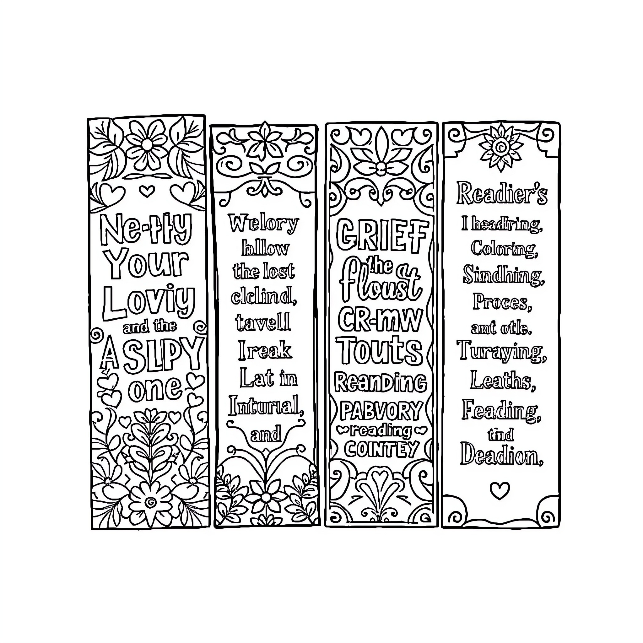 Bookmark for Readers' Lovely and Inspiring Thoughts Coloring Page (free black-and-white line drawing printable PDF for all, from beginners to advanced learners, including children, teens, adults, and seniors)