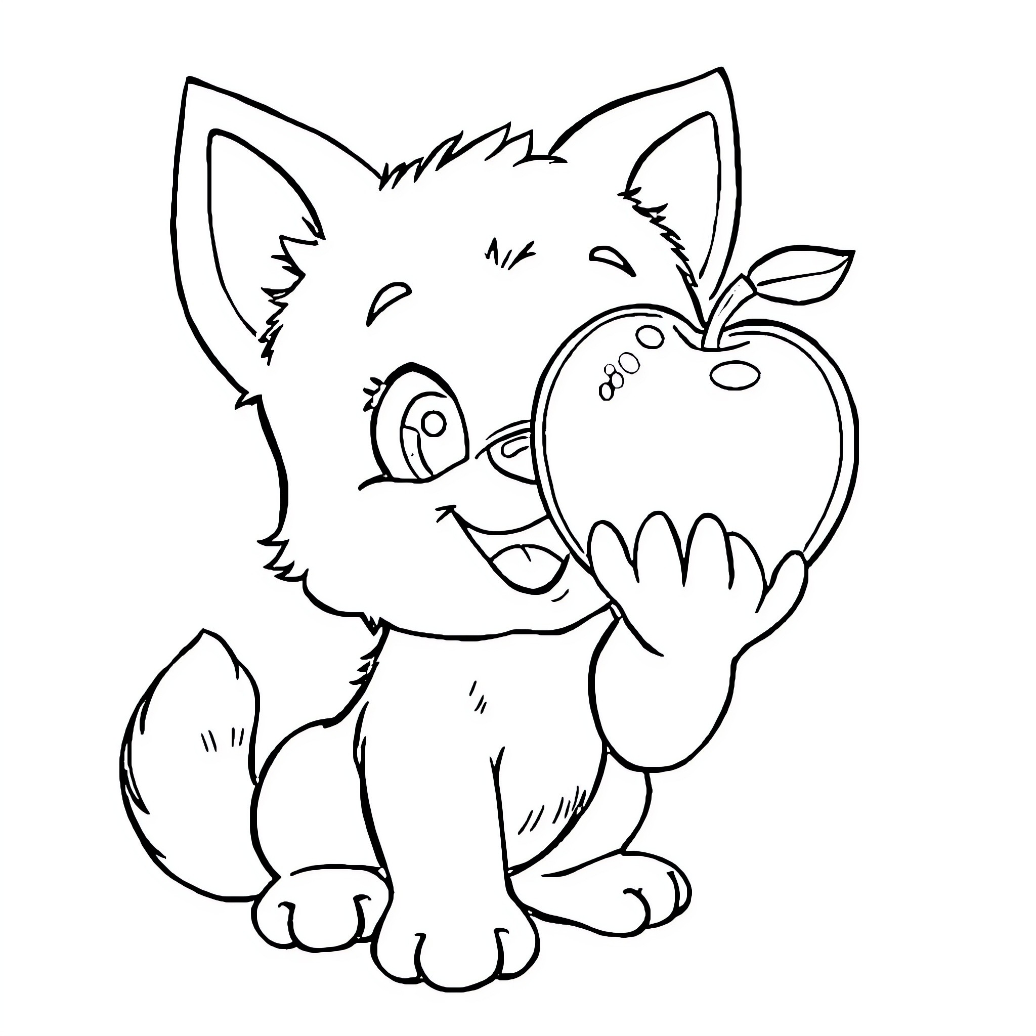 Bluey enjoying a juicy apple Coloring Page (free black-and-white line drawing printable PDF for all, from beginners to advanced learners, including children, teens, adults, and seniors)