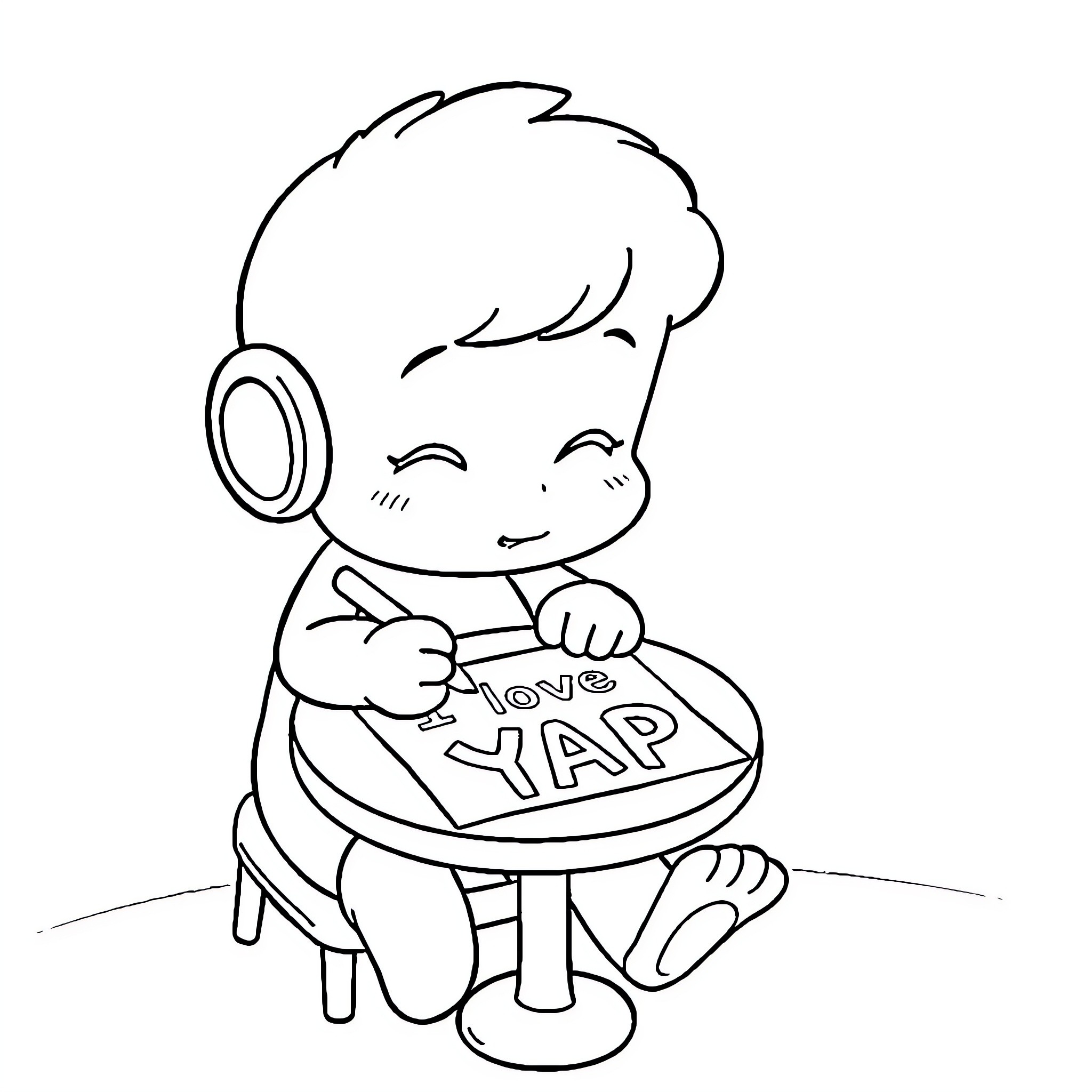 Bluey coloring a 'love yap' heart Coloring Page (free black-and-white line drawing printable PDF for all, from beginners to advanced learners, including children, teens, adults, and seniors)