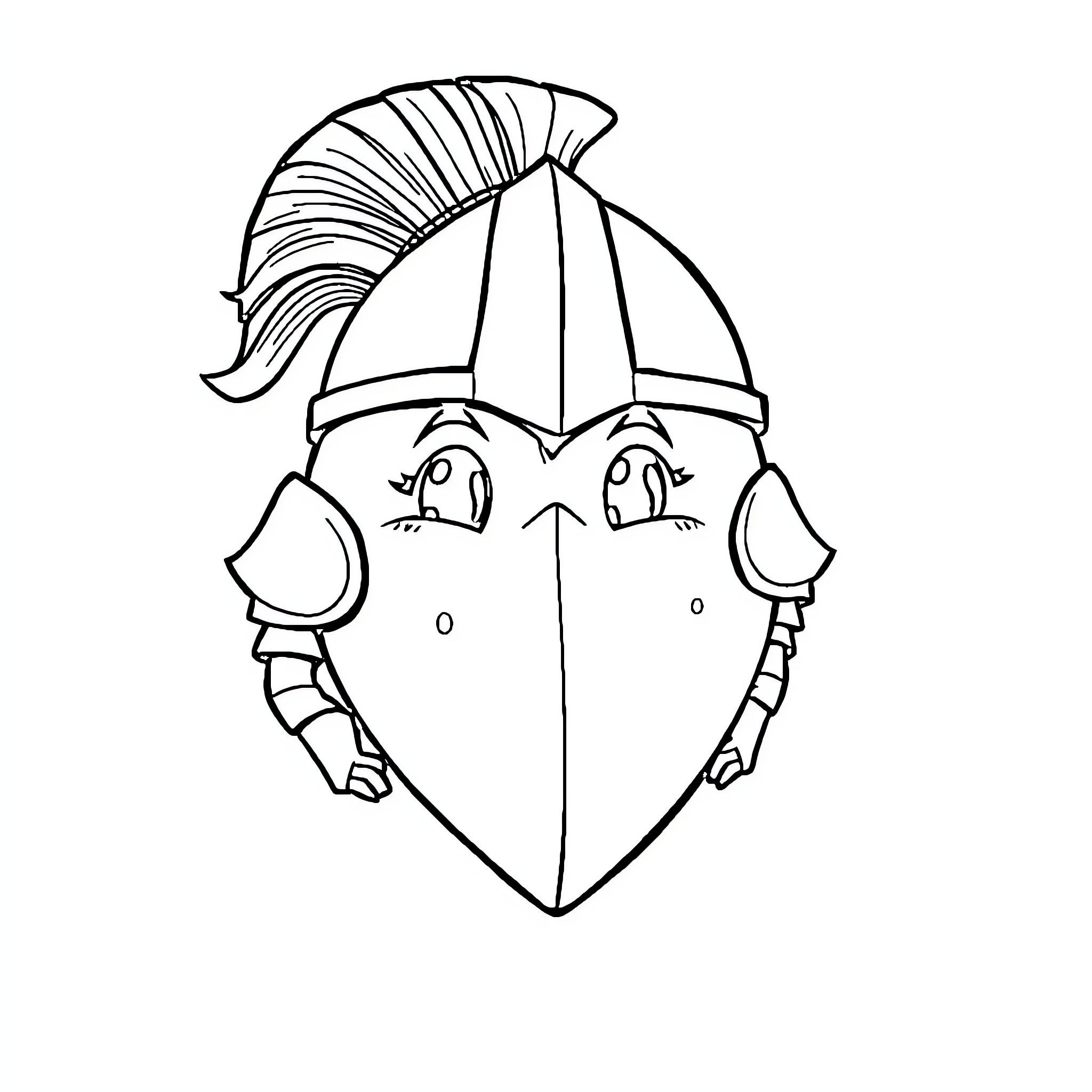 Heart-shaped Cartoon Knight Helmet Coloring Page (free black-and-white line drawing printable PDF for all, from beginners to advanced learners, including children, teens, adults, and seniors)