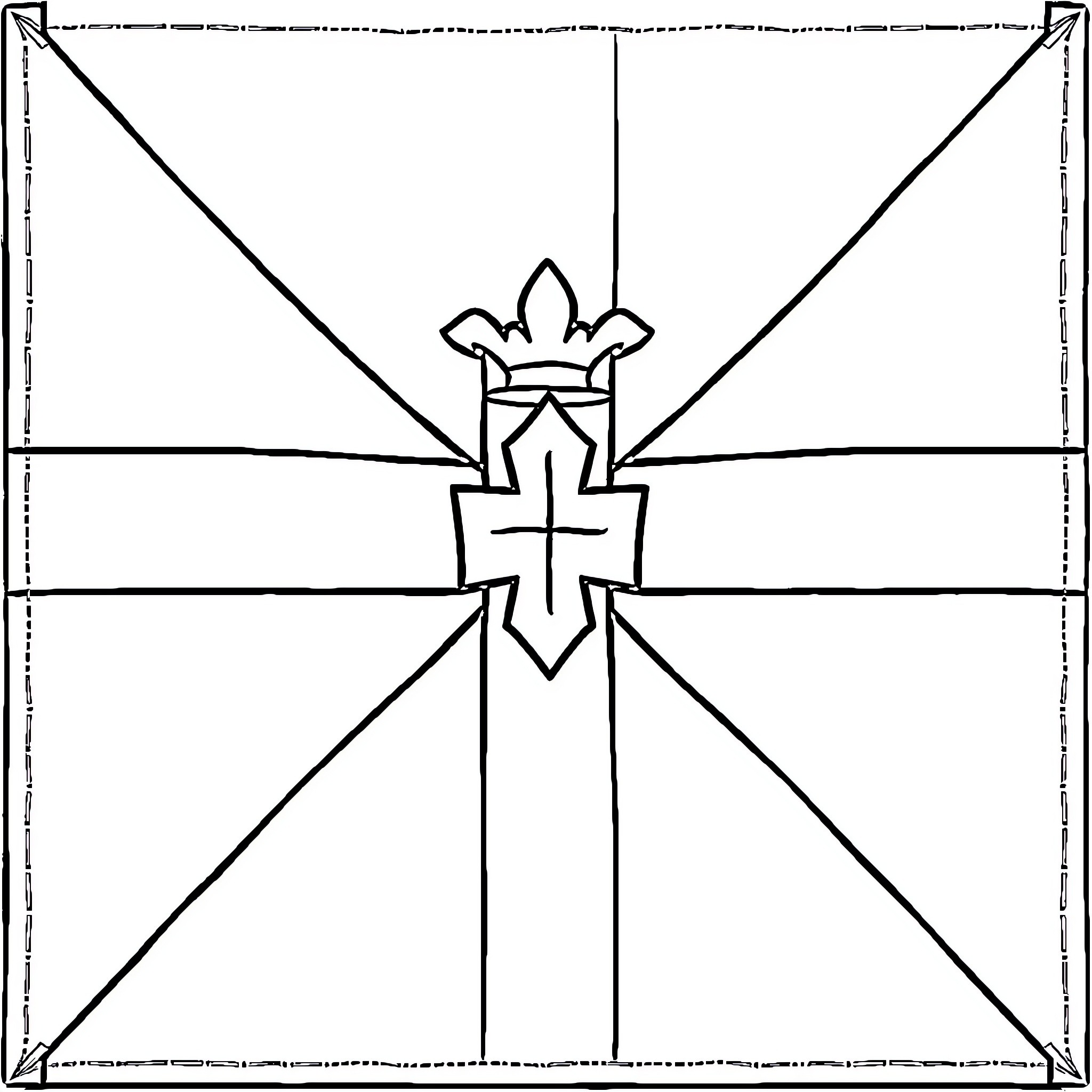 Acadian Flag with Cross and Crown Symbol Coloring Page (free black-and-white line drawing printable PDF for all, from beginners to advanced learners, including children, teens, adults, and seniors)
