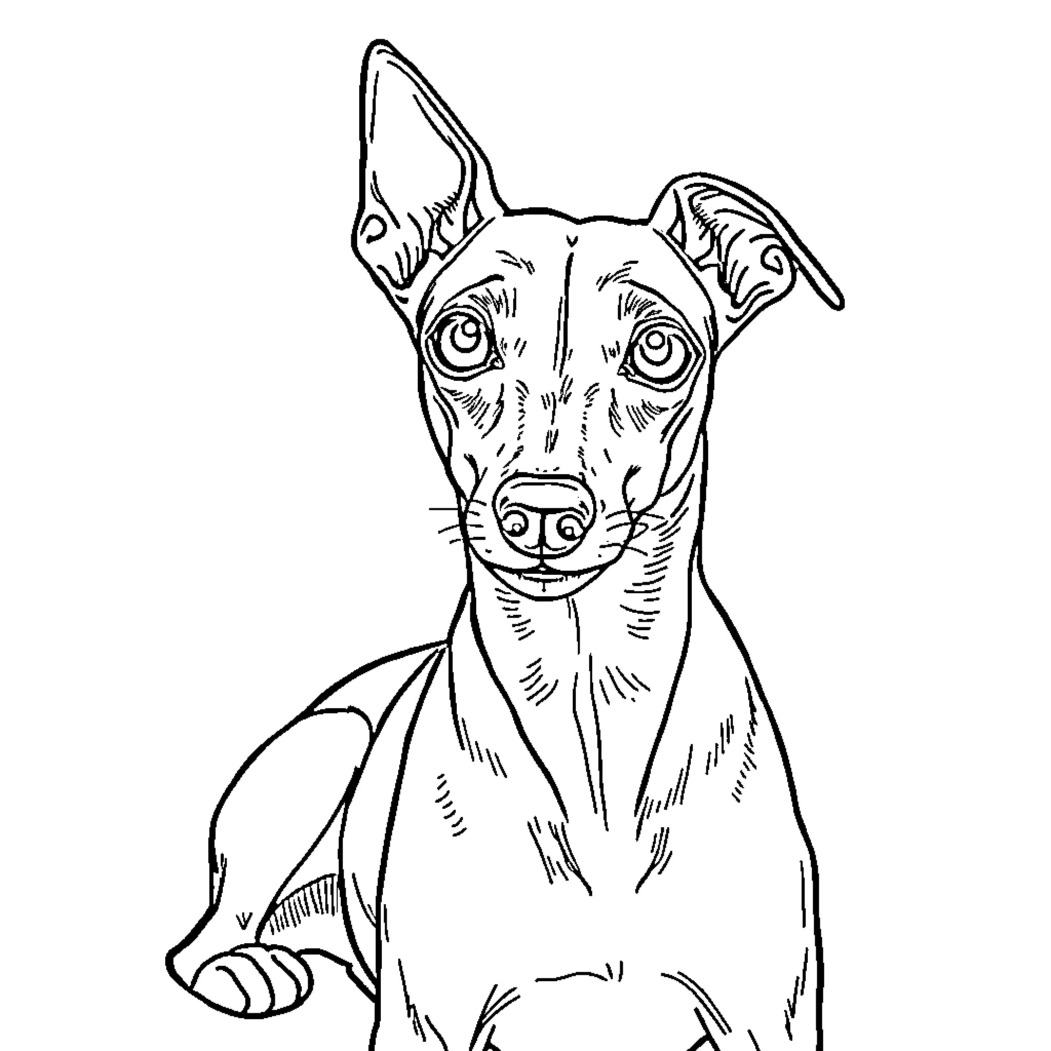 Italian Greyhound attentively watching Coloring Page (free black-and-white line drawing printable PDF for all, from beginners to advanced learners, including children, teens, adults, and seniors)
