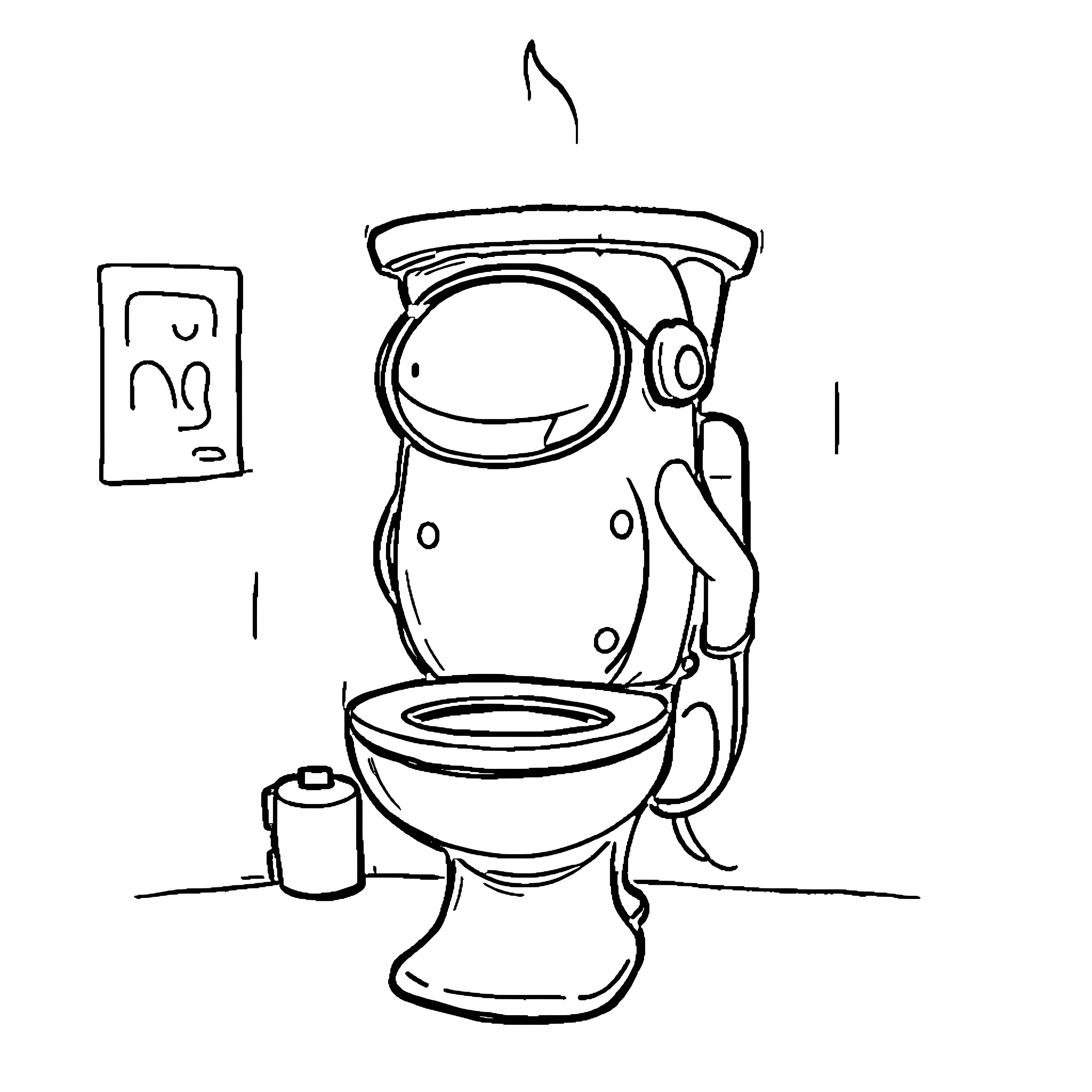 Skibidi Toilet: Quirky Bathroom Scene Coloring Page (free black-and-white line drawing printable PDF for all, from beginners to advanced learners, including children, teens, adults, and seniors)