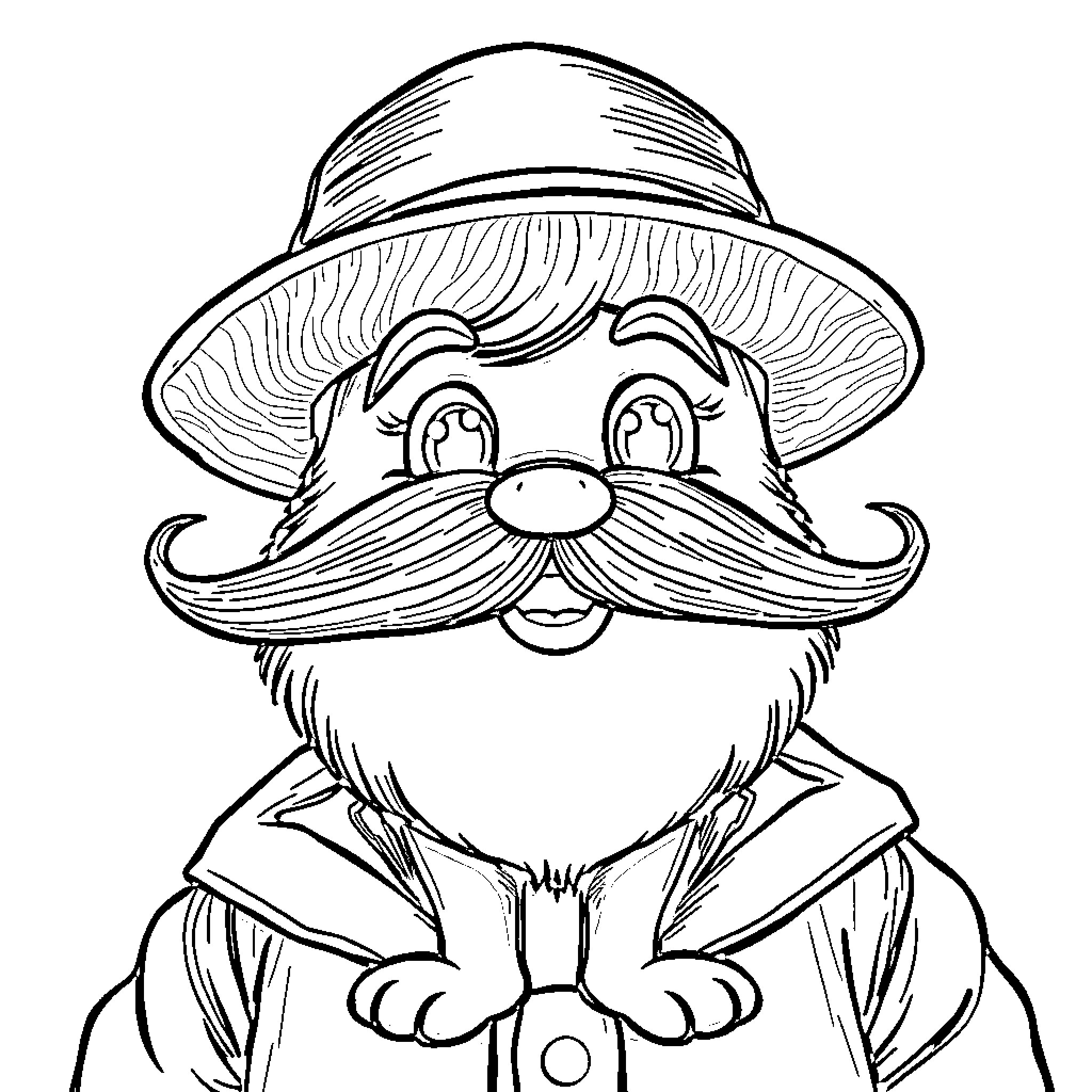 Bluey in a Silly Fisherman's Outfit Coloring Page (free black-and-white line drawing printable PDF for all, from beginners to advanced learners, including children, teens, adults, and seniors)