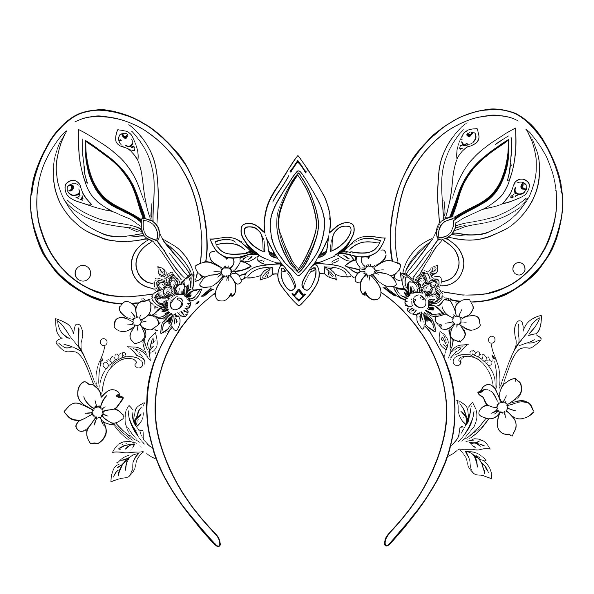 Sapphire Headband with Floral Motifs Coloring Page (free black-and-white line drawing printable PDF for all, from beginners to advanced learners, including children, teens, adults, and seniors)