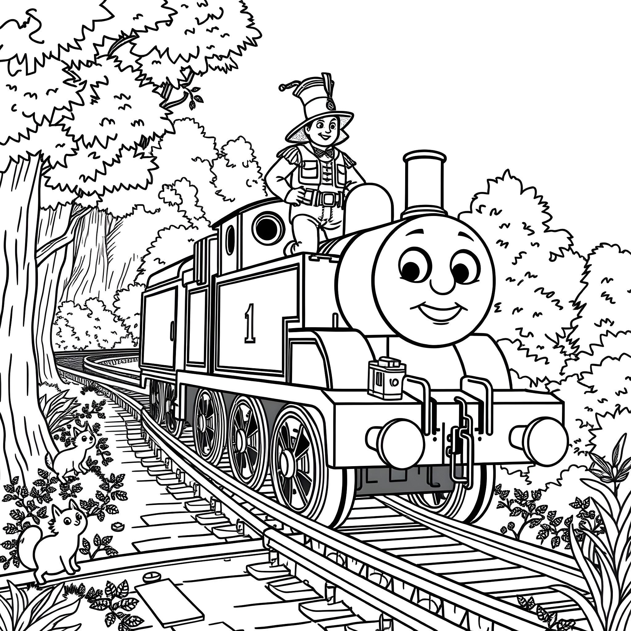 Master Chief exploring the forest in a train Coloring Page (free black-and-white line drawing printable PDF for all, from beginners to advanced learners, including children, teens, adults, and seniors)