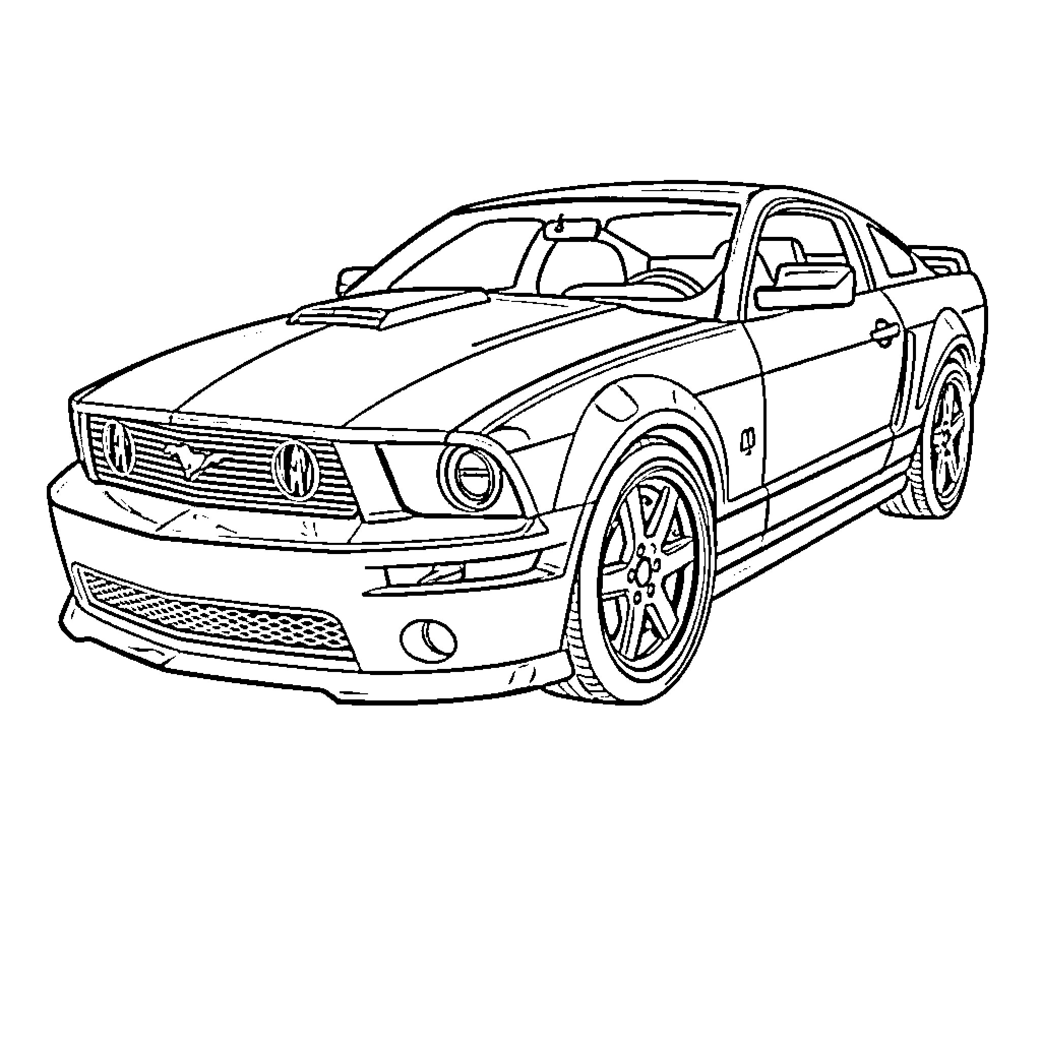 Mustang speeding through the city streets Coloring Page (free black-and-white line drawing printable PDF for all, from beginners to advanced learners, including children, teens, adults, and seniors)