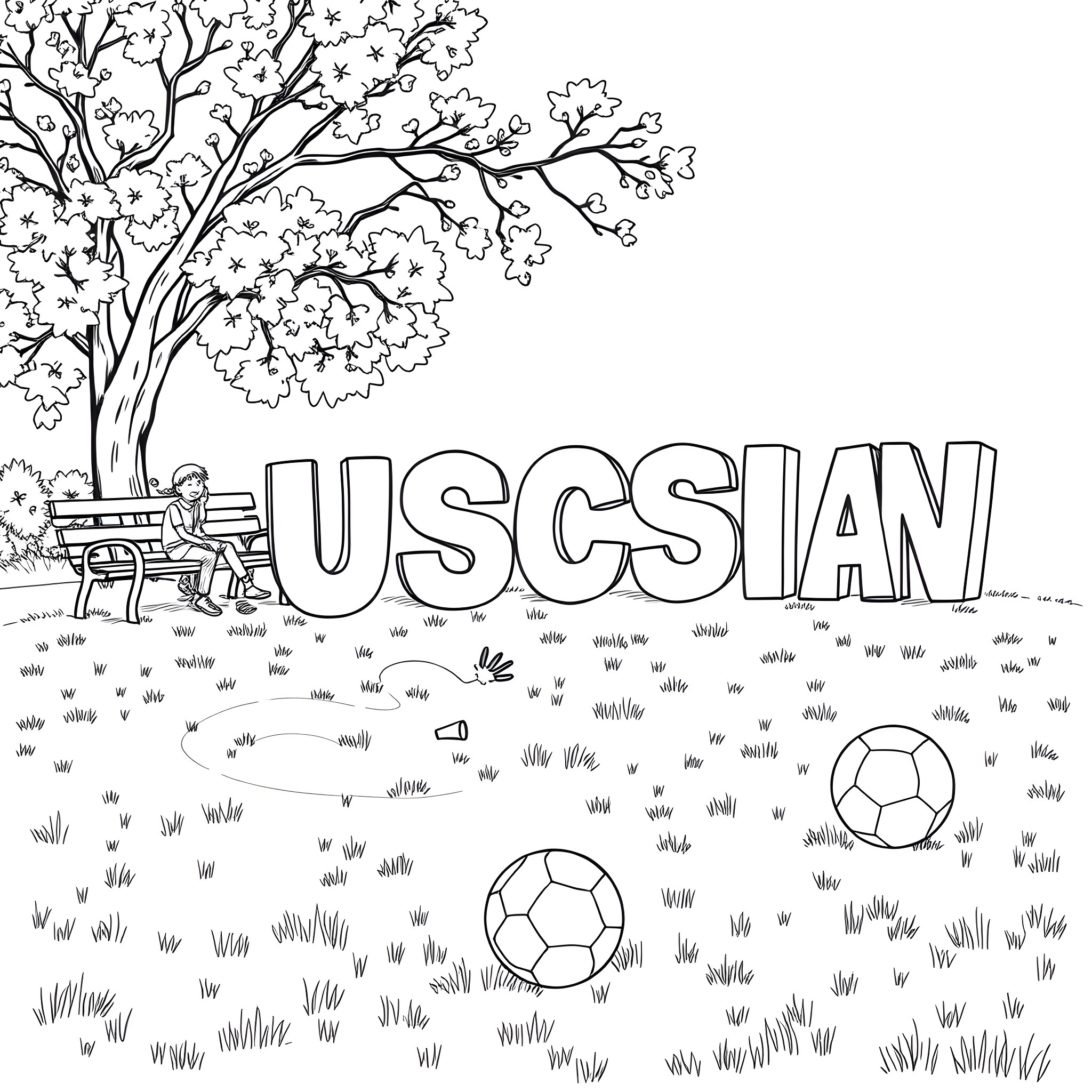 Letter from a Russian park Coloring Page (free black-and-white line drawing printable PDF for all, from beginners to advanced learners, including children, teens, adults, and seniors)